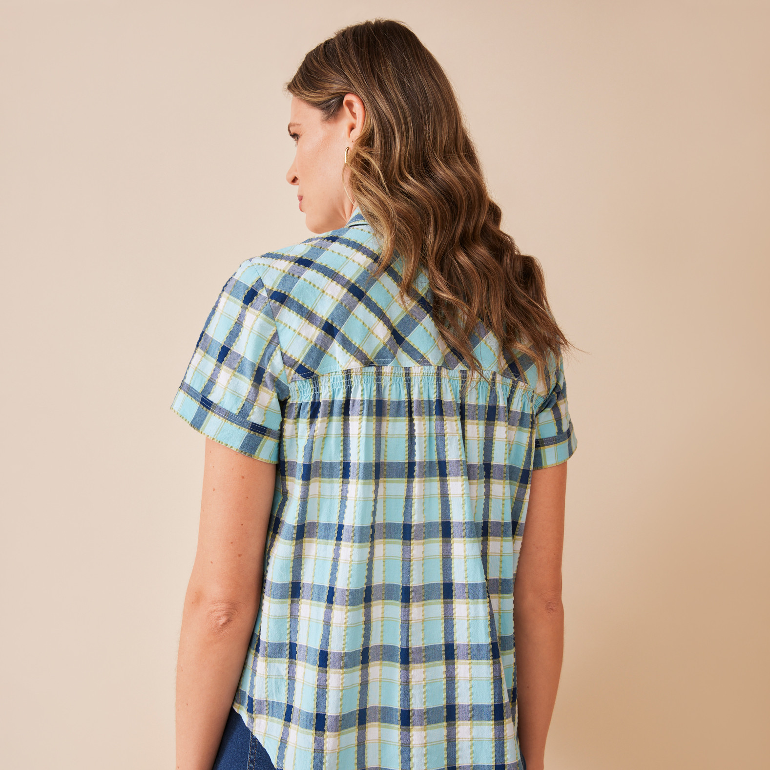 Cotton Plaid Shirt Back View