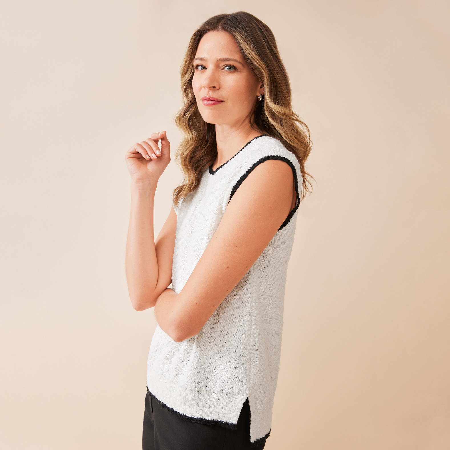 Sleeveless Slub Sweater Side View