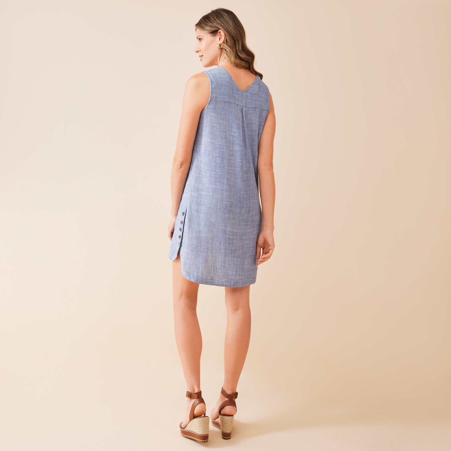 Sleeveless V Neck Dress with Side Button Back View