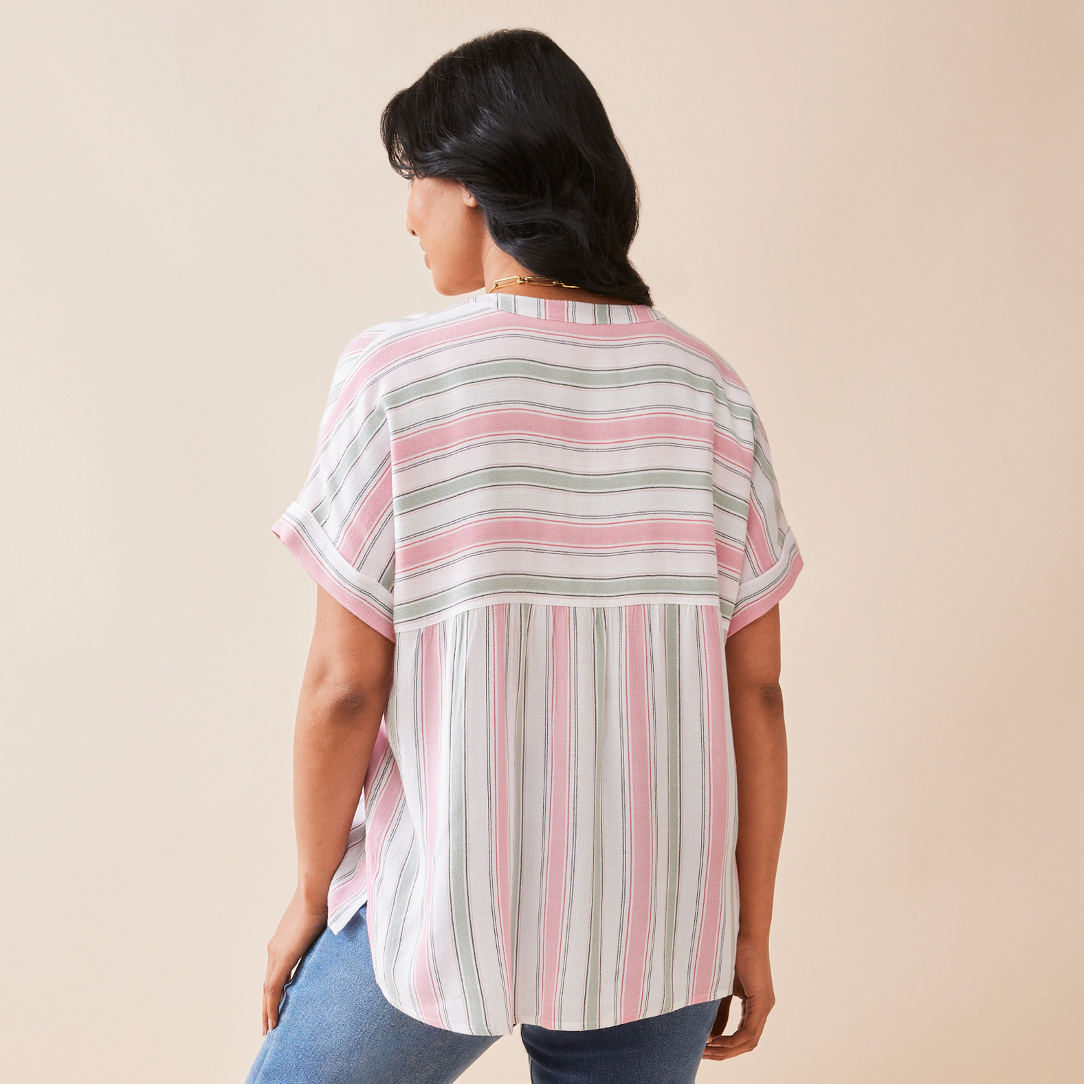 Y-Neck Striped Top Back View