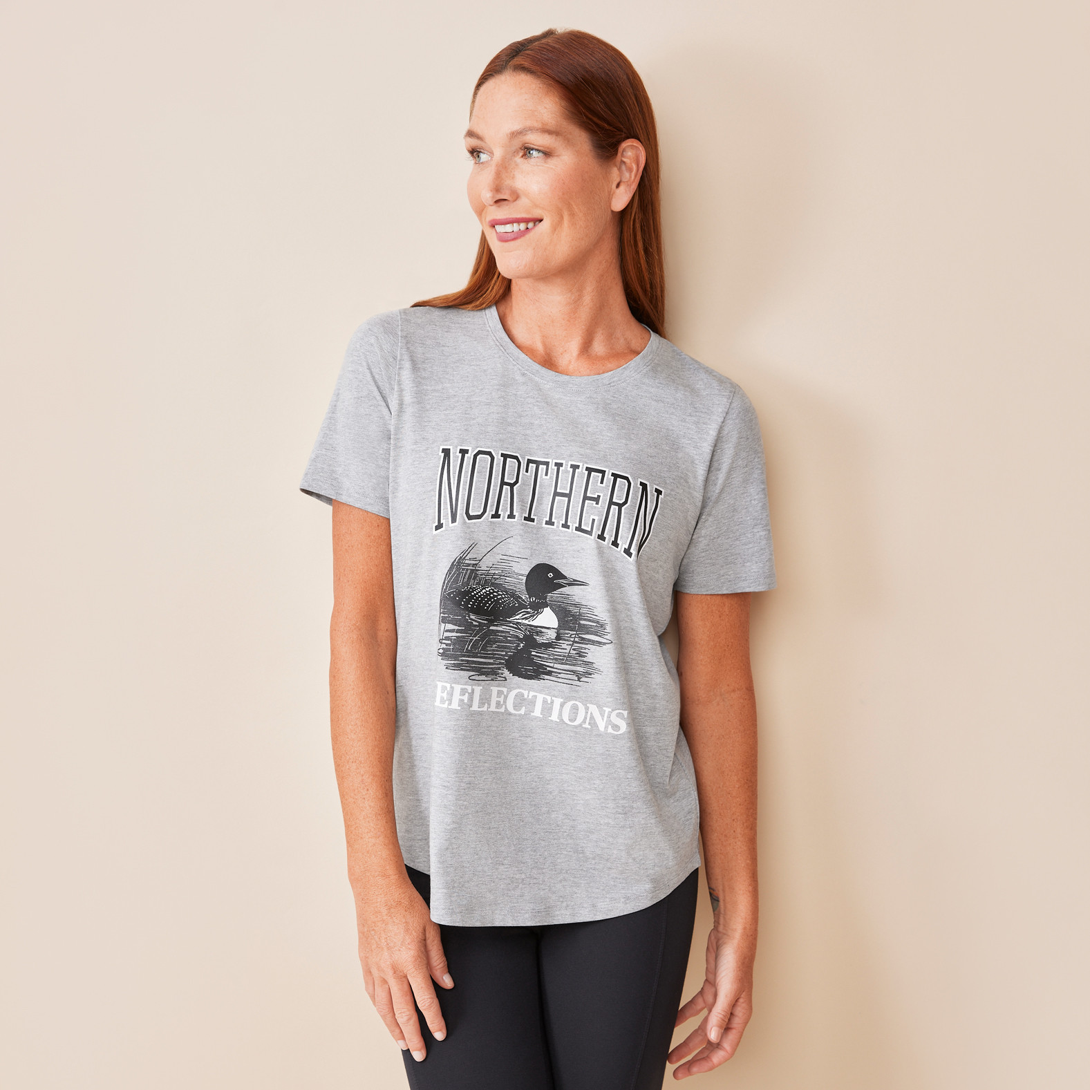 Iconic Loon Semi Fit Tee Grey Half Body
