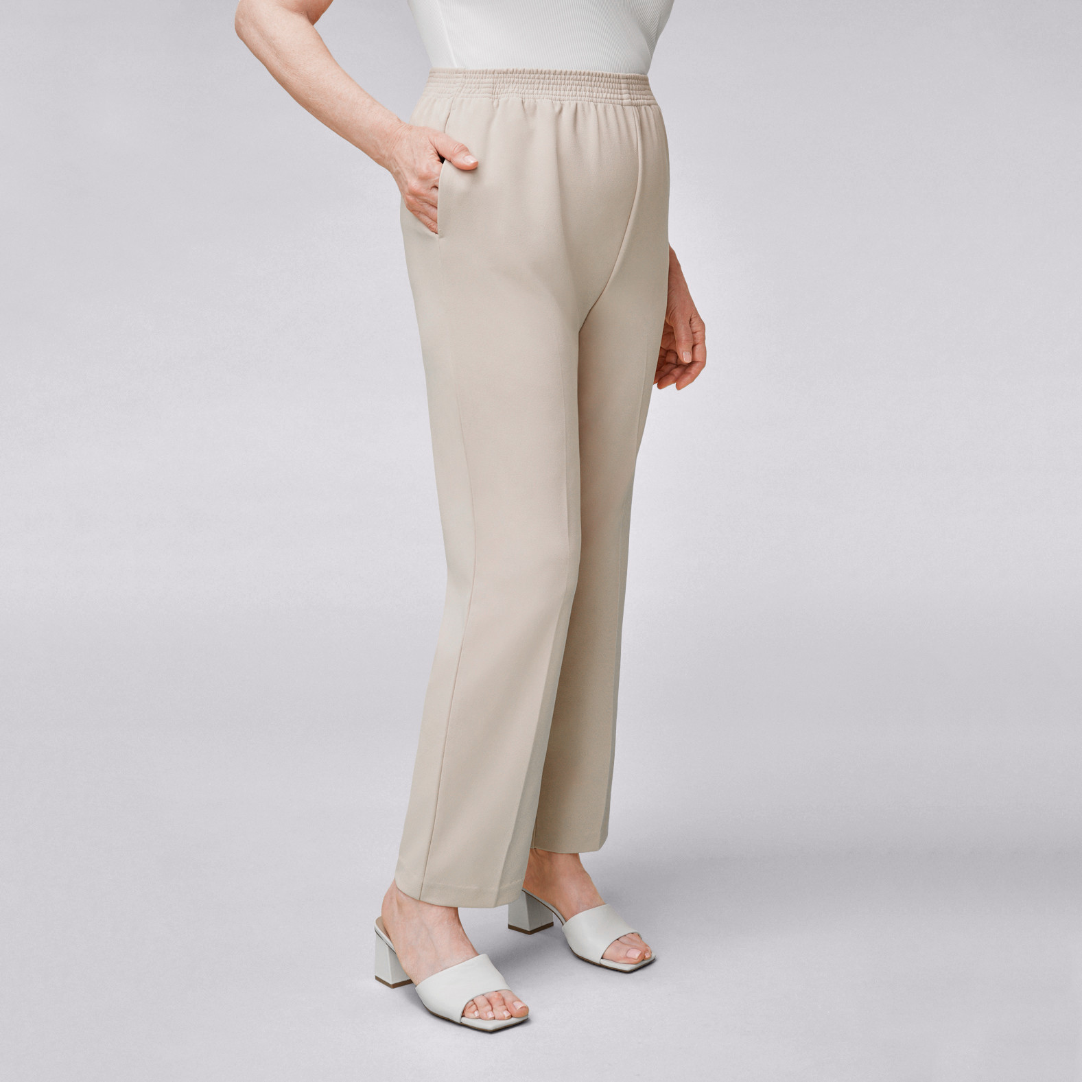 Petite - Straight Leg Crepe Pant Front View