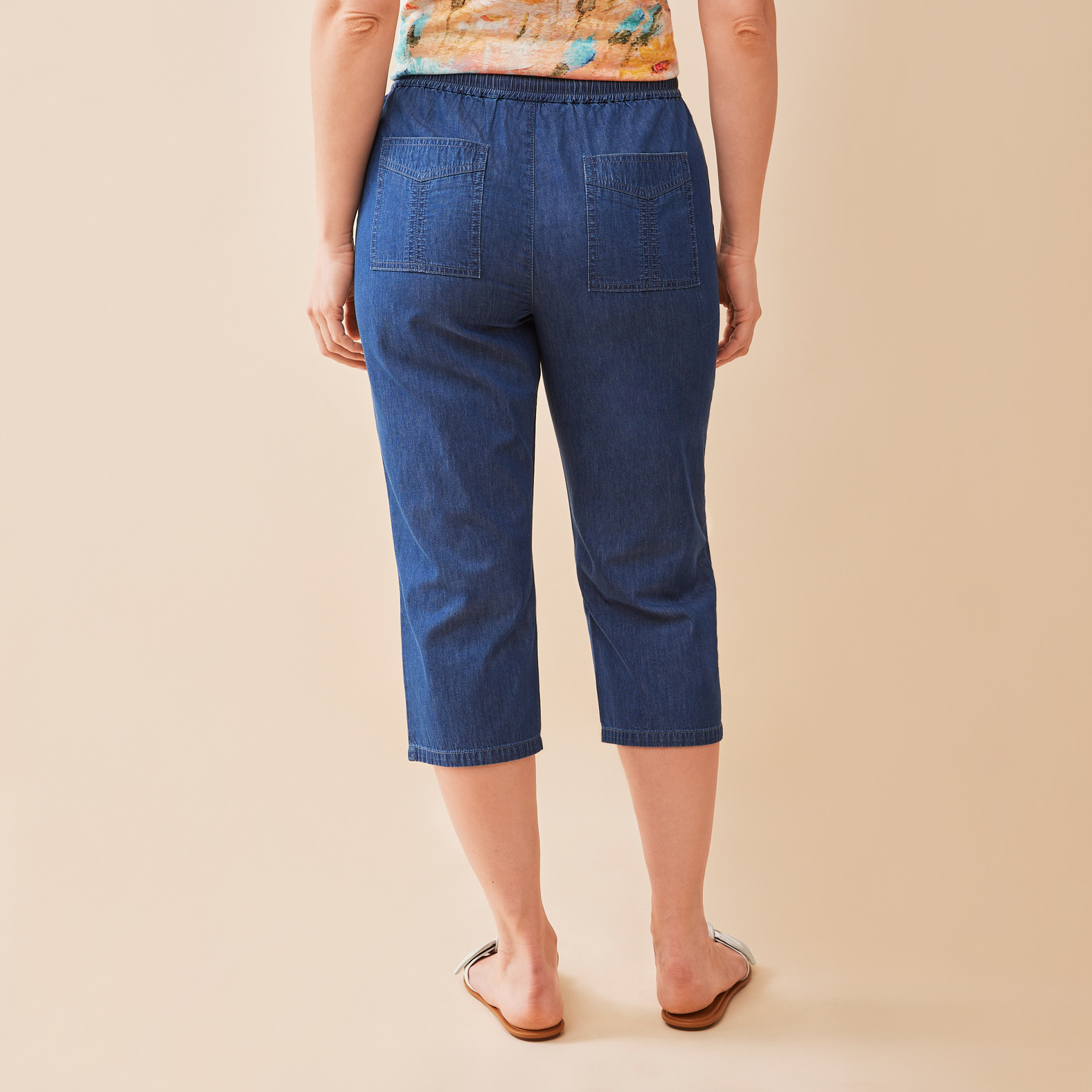 Chambray Drawstring Capri Pant Back View