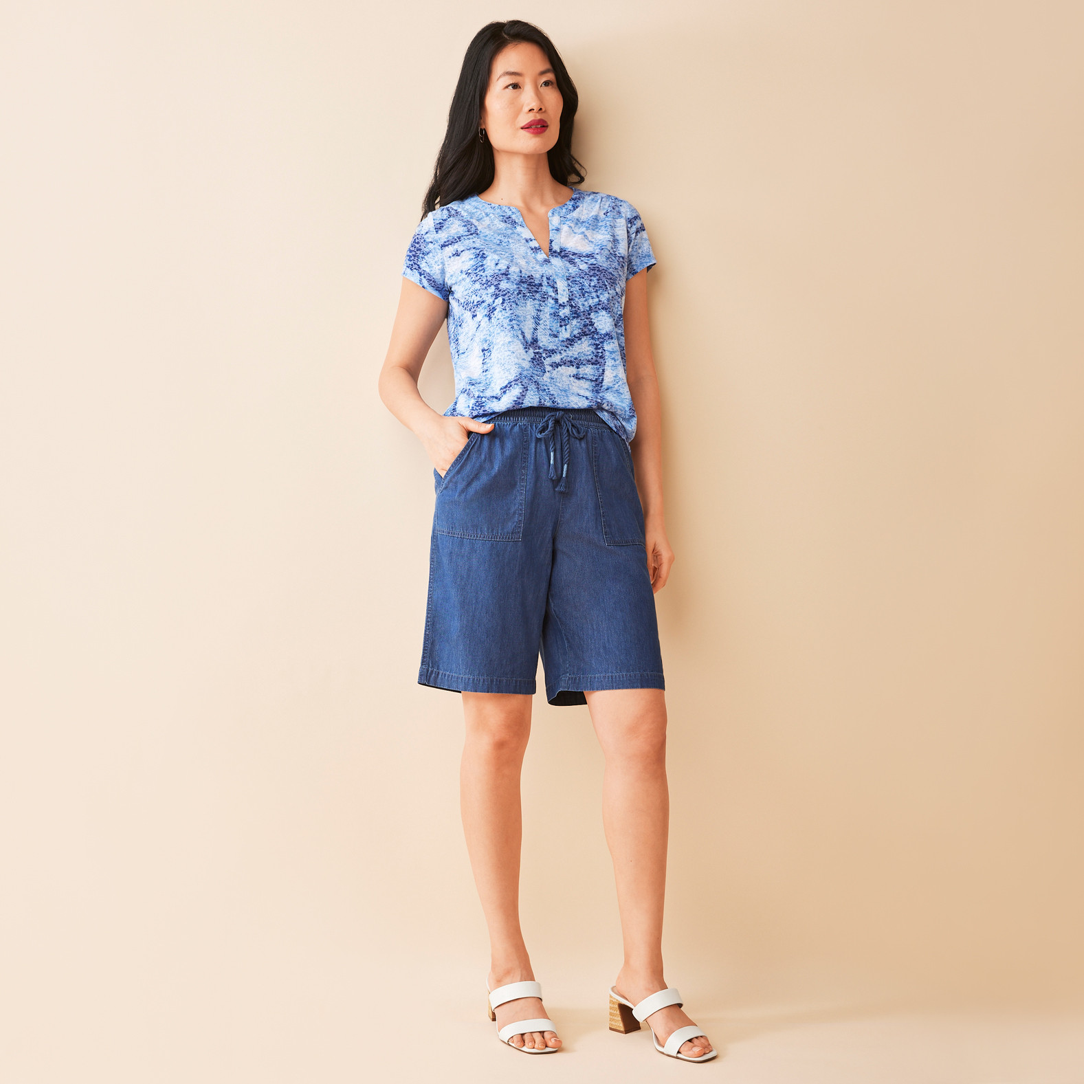 Chambray Drawstring Shorts