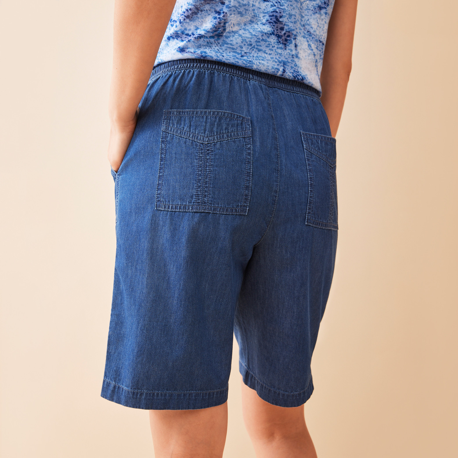 Chambray Drawstring Shorts Back View