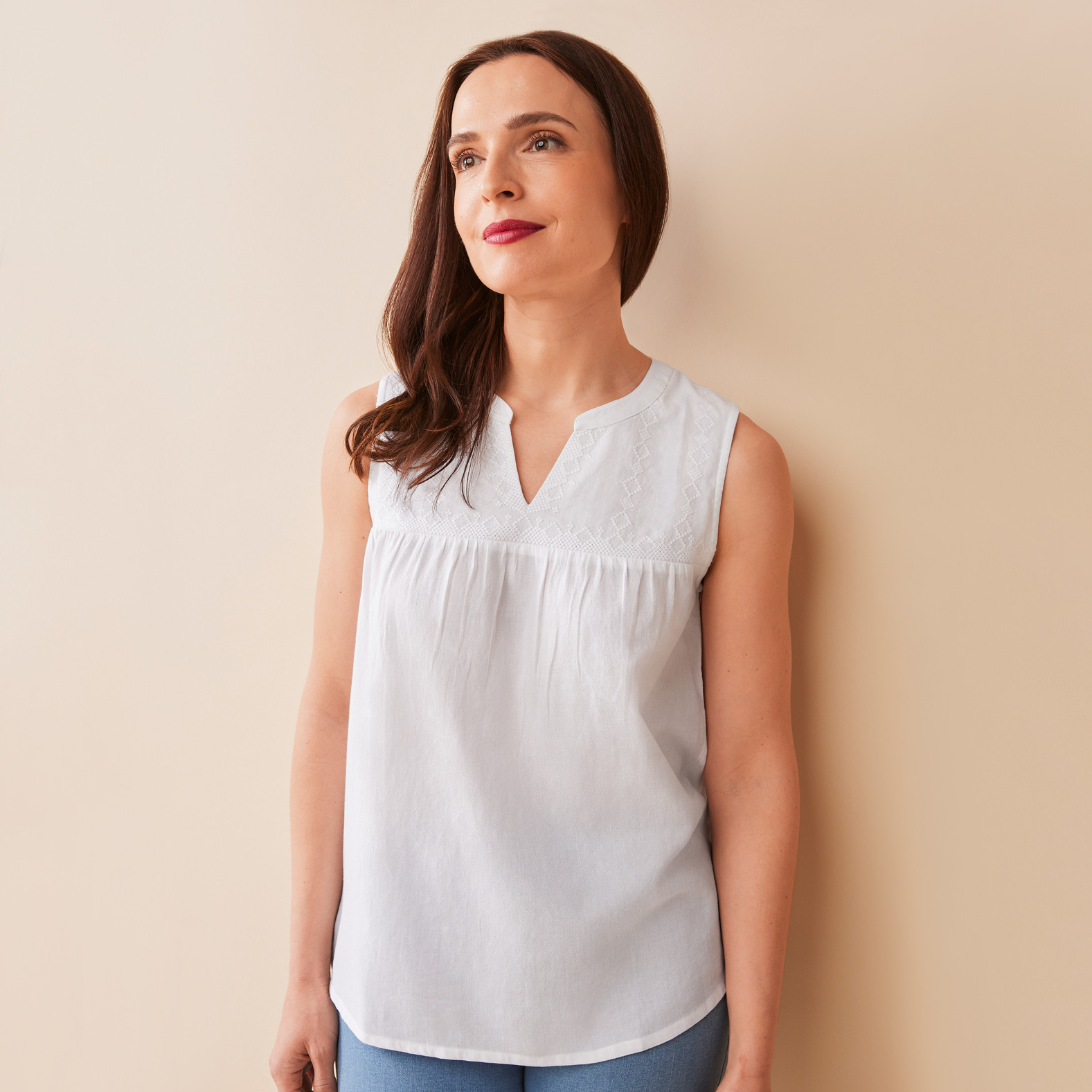 Cotton Embroidered Tank Half Body