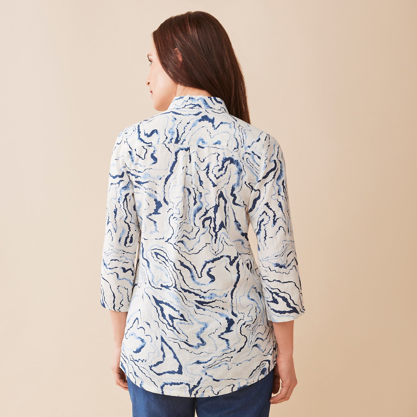 Linen Shirt with Marble Print Back View