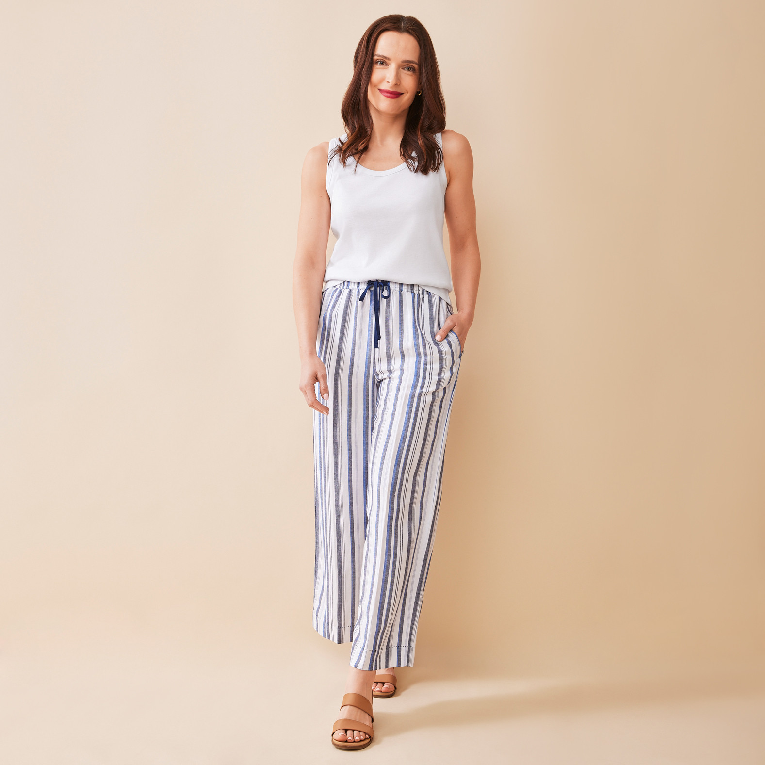 Linen Striped Crop Pant Full Body