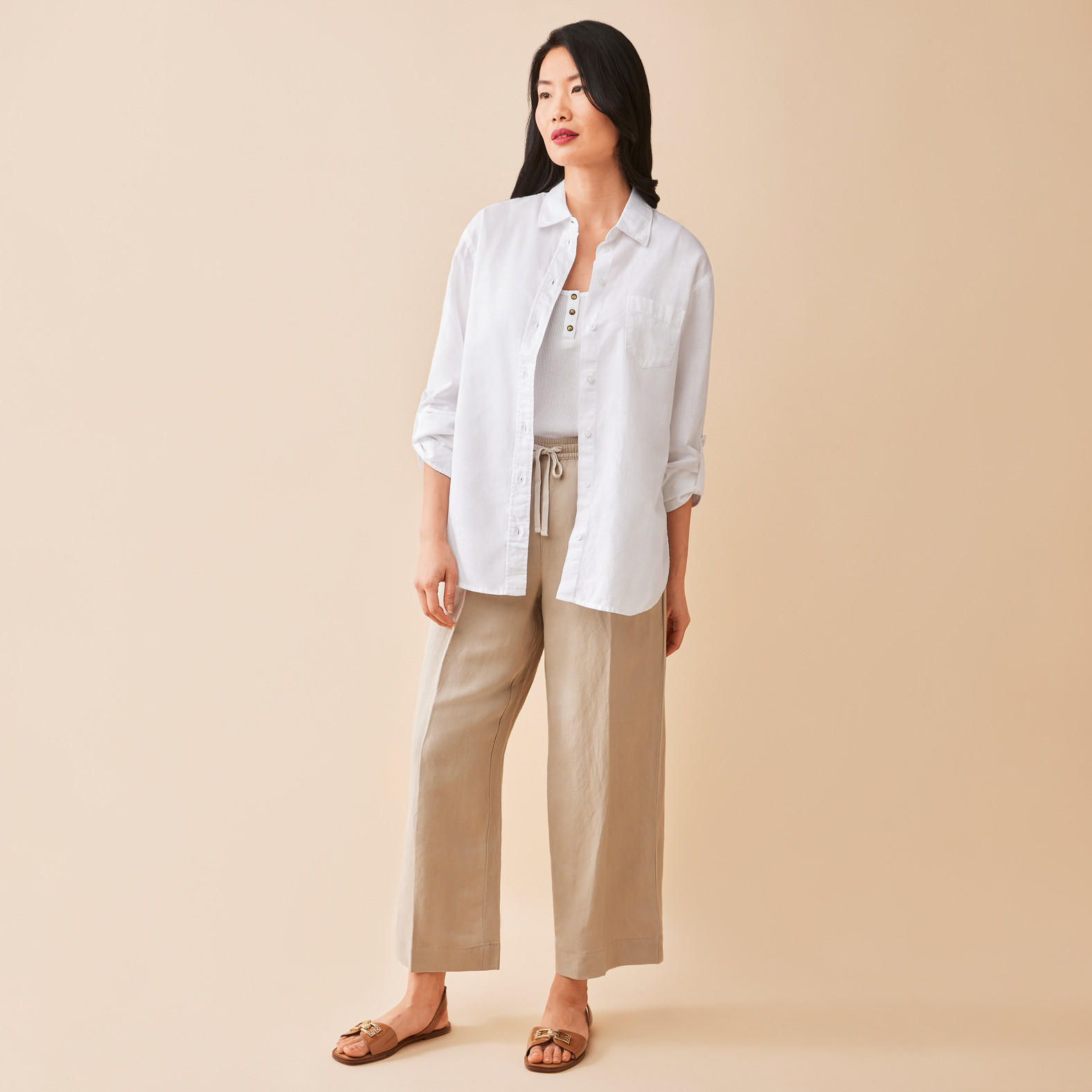 Linen Wide Leg Crop Pant