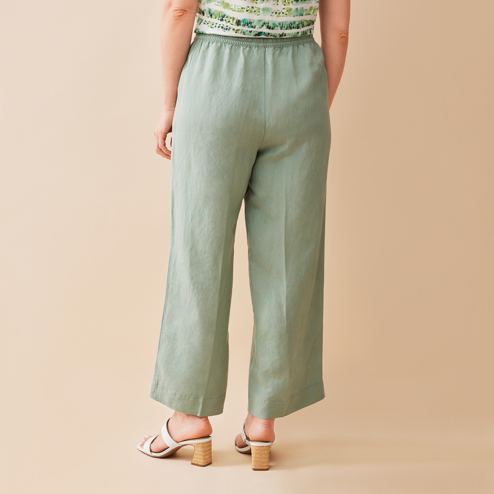 Linen Wide Leg Crop Pant Back View
