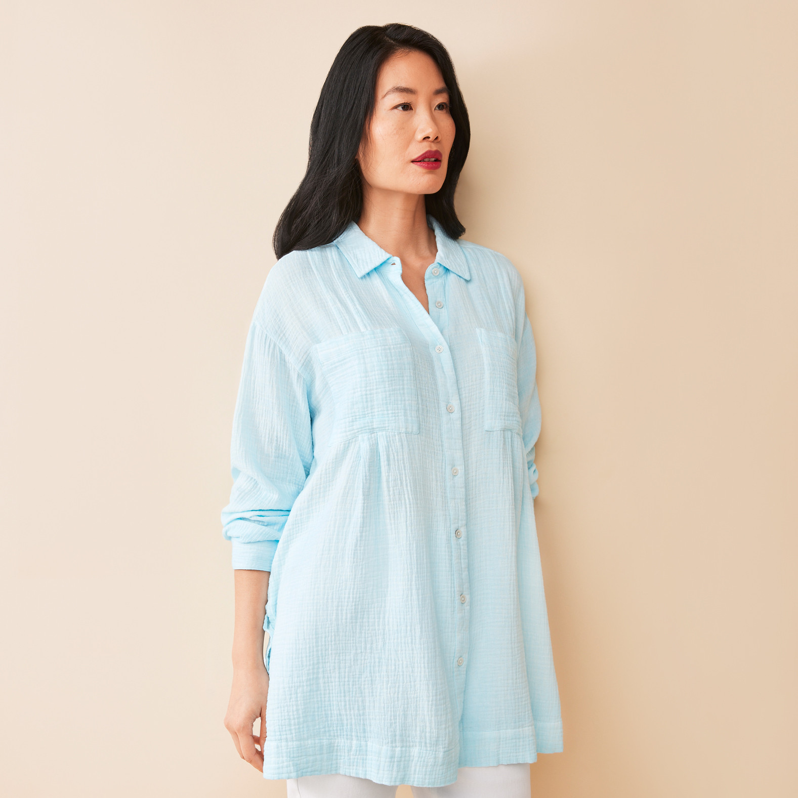 Oversized Gauze Shirt Half Body