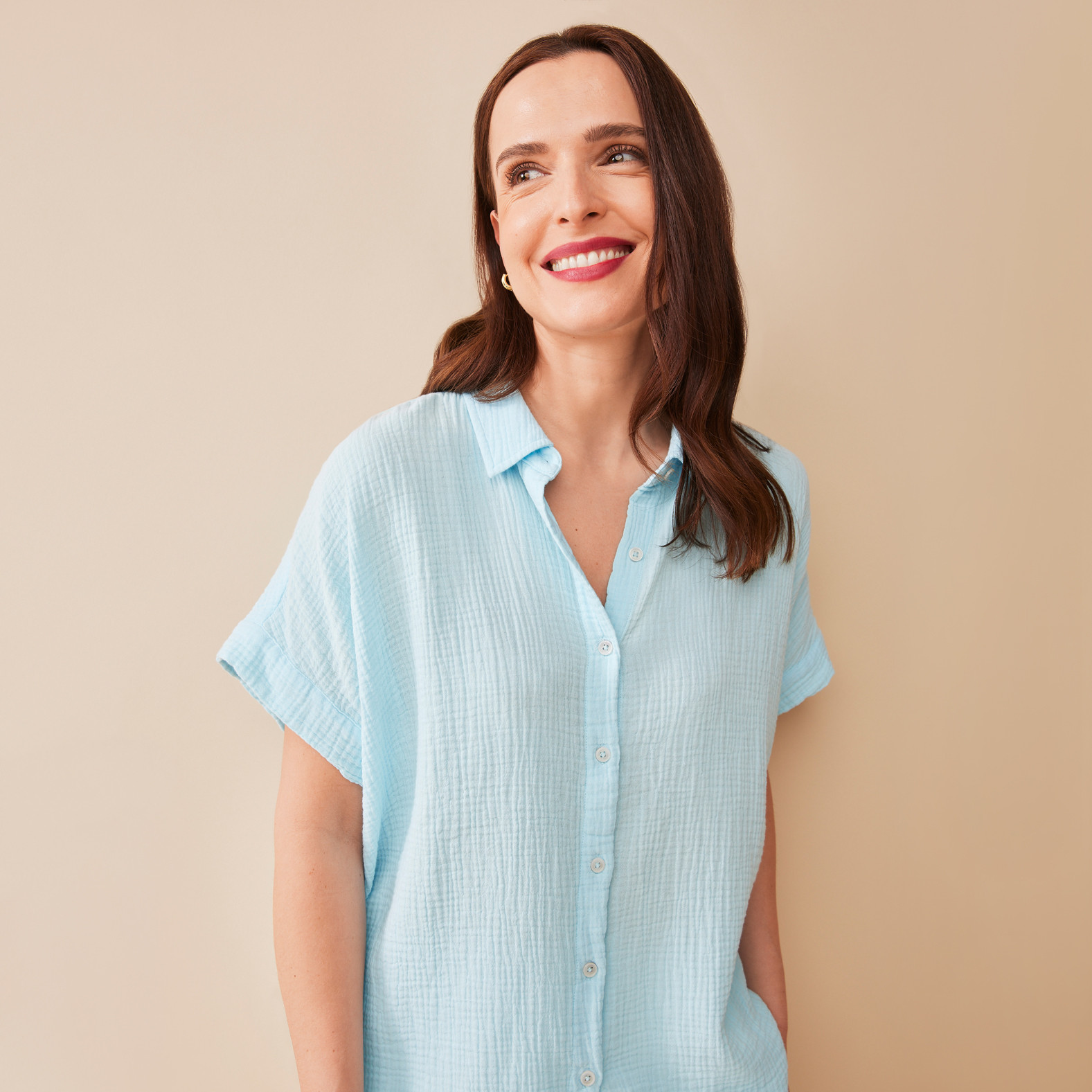 Short Sleeve Gauze Shirt Half Body