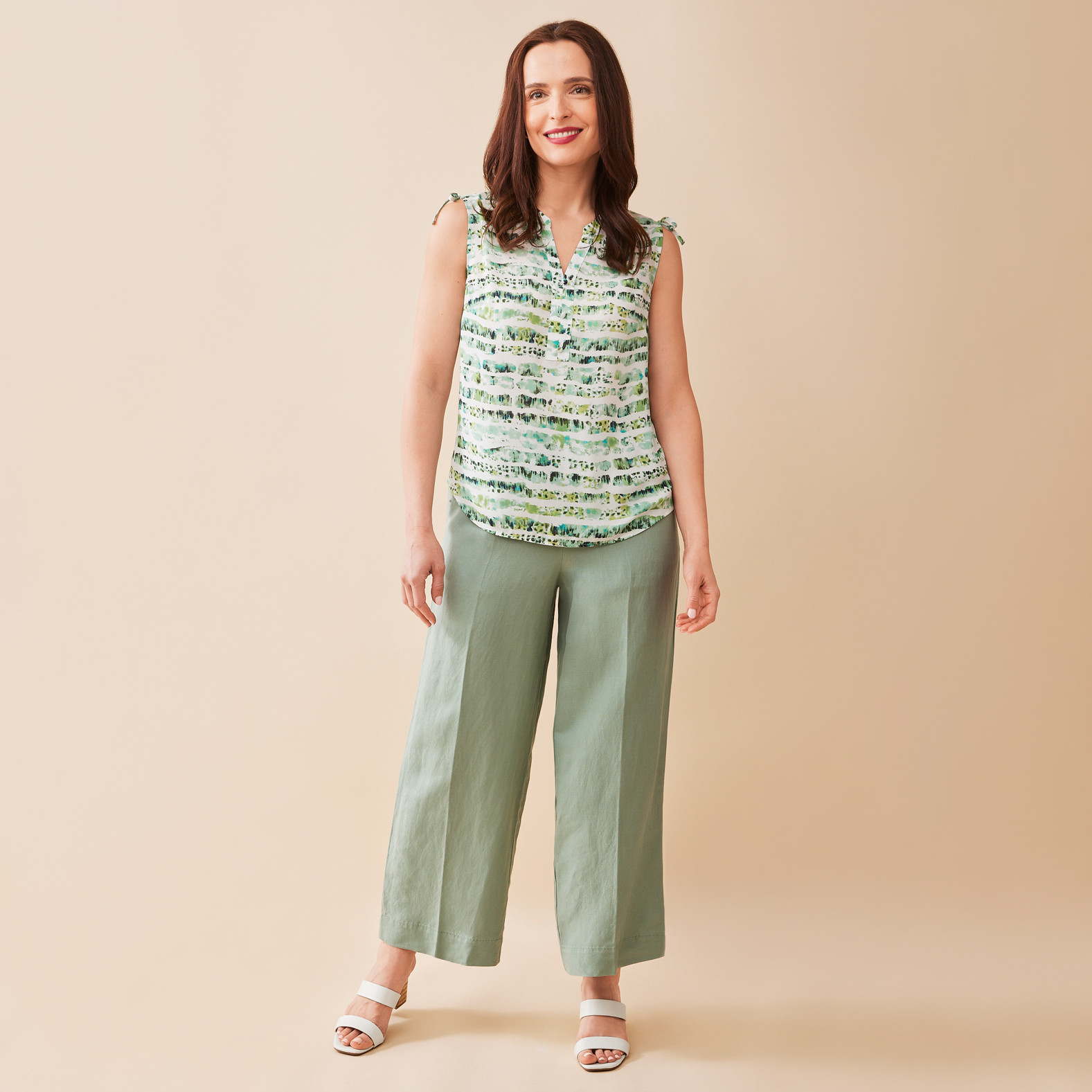 Printed Sleeveless Top With Tie Full Untucked