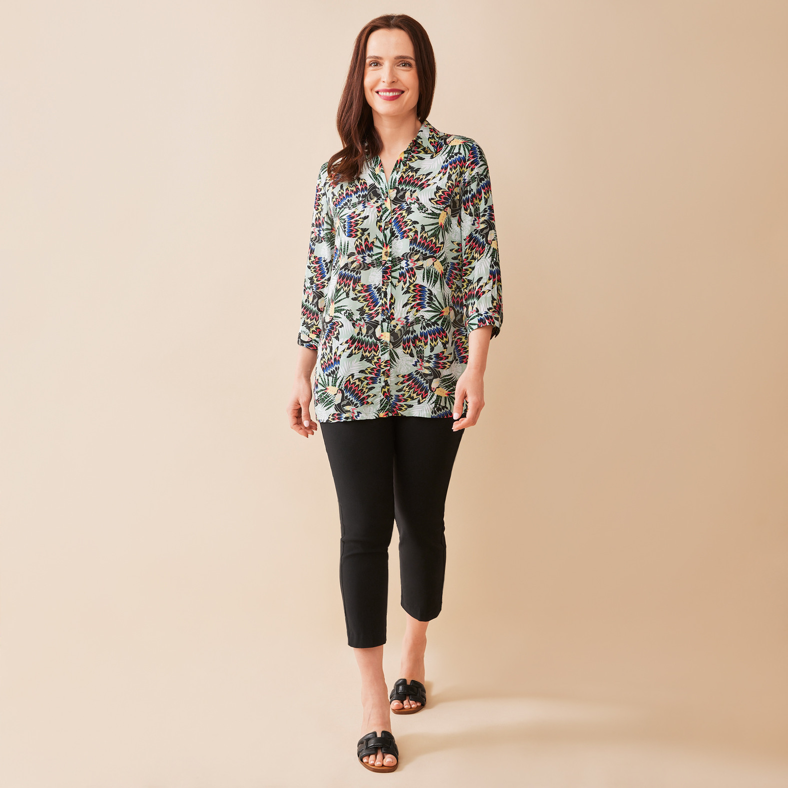 Tropical Print Shirt Full Body Untucked