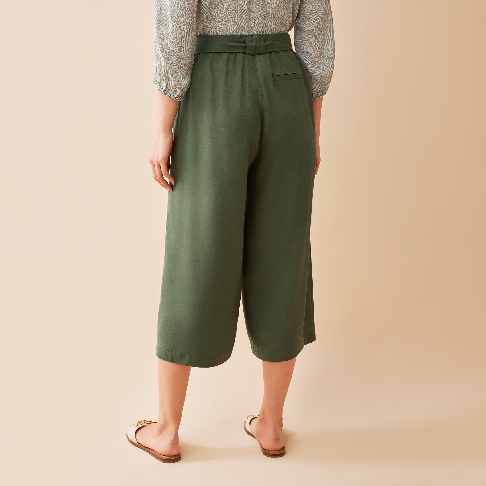 Tie Belt Wide Leg Crop Pant Back View