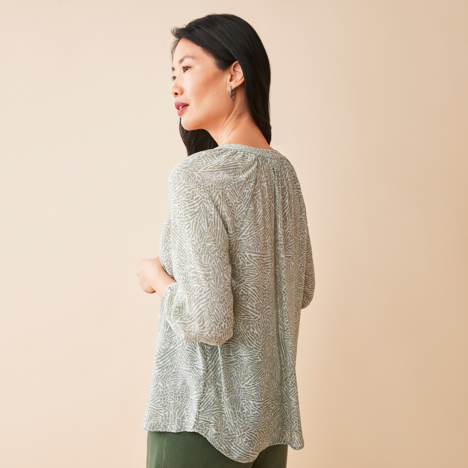 Y-Neck Printed Blouse Back View