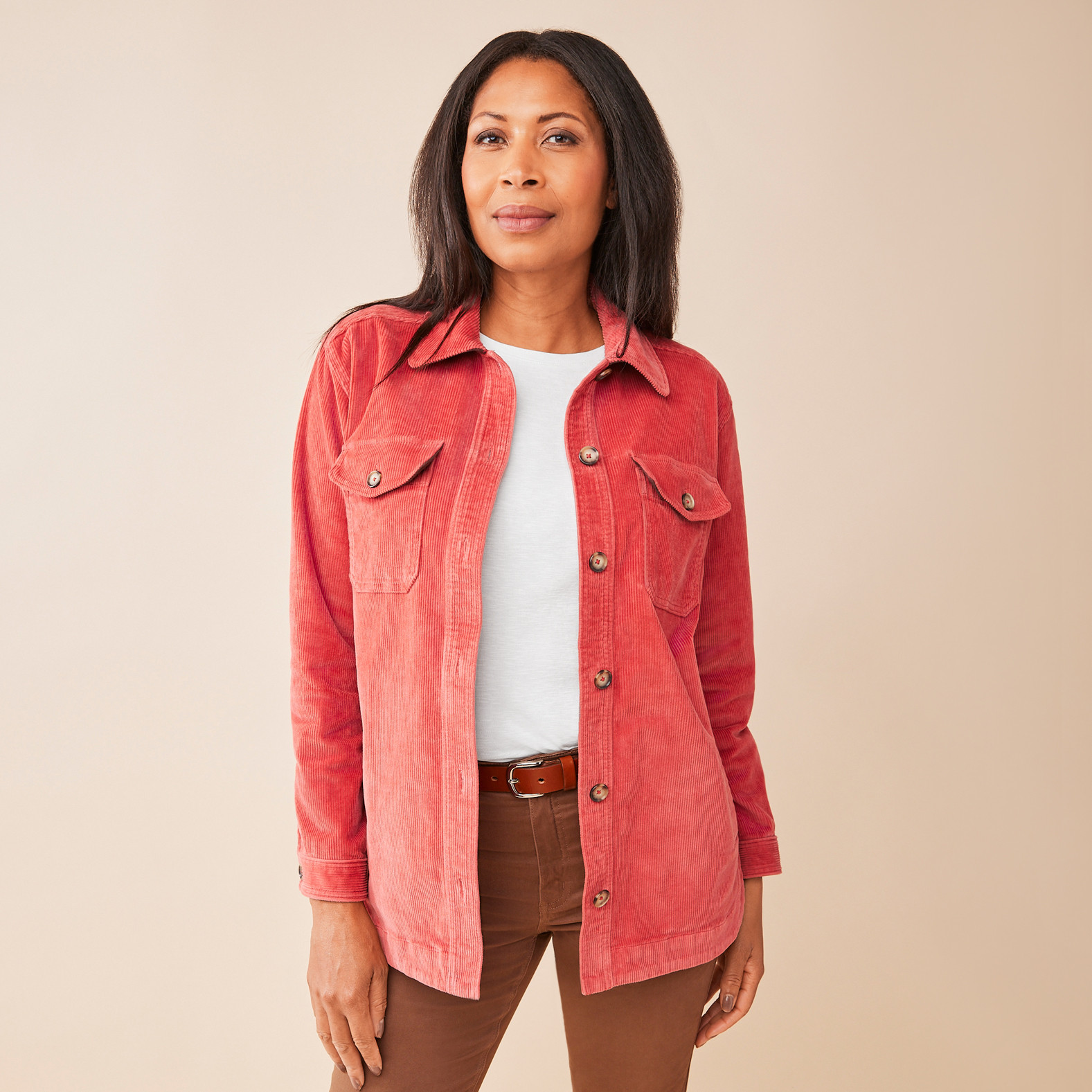 Corduroy Barn Jacket Terracotta Orange Half Body