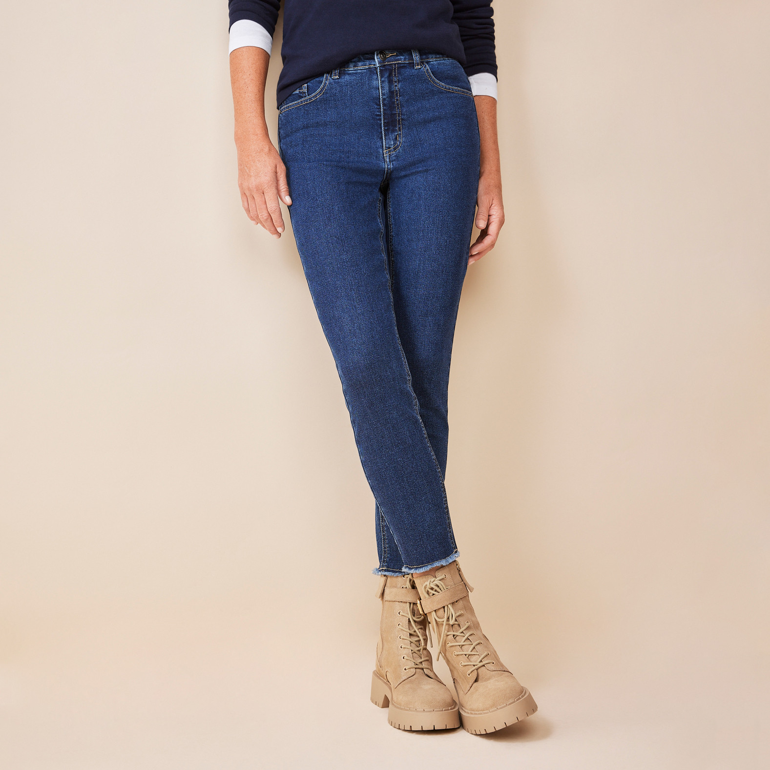 High Rise Raw Hem Jeans