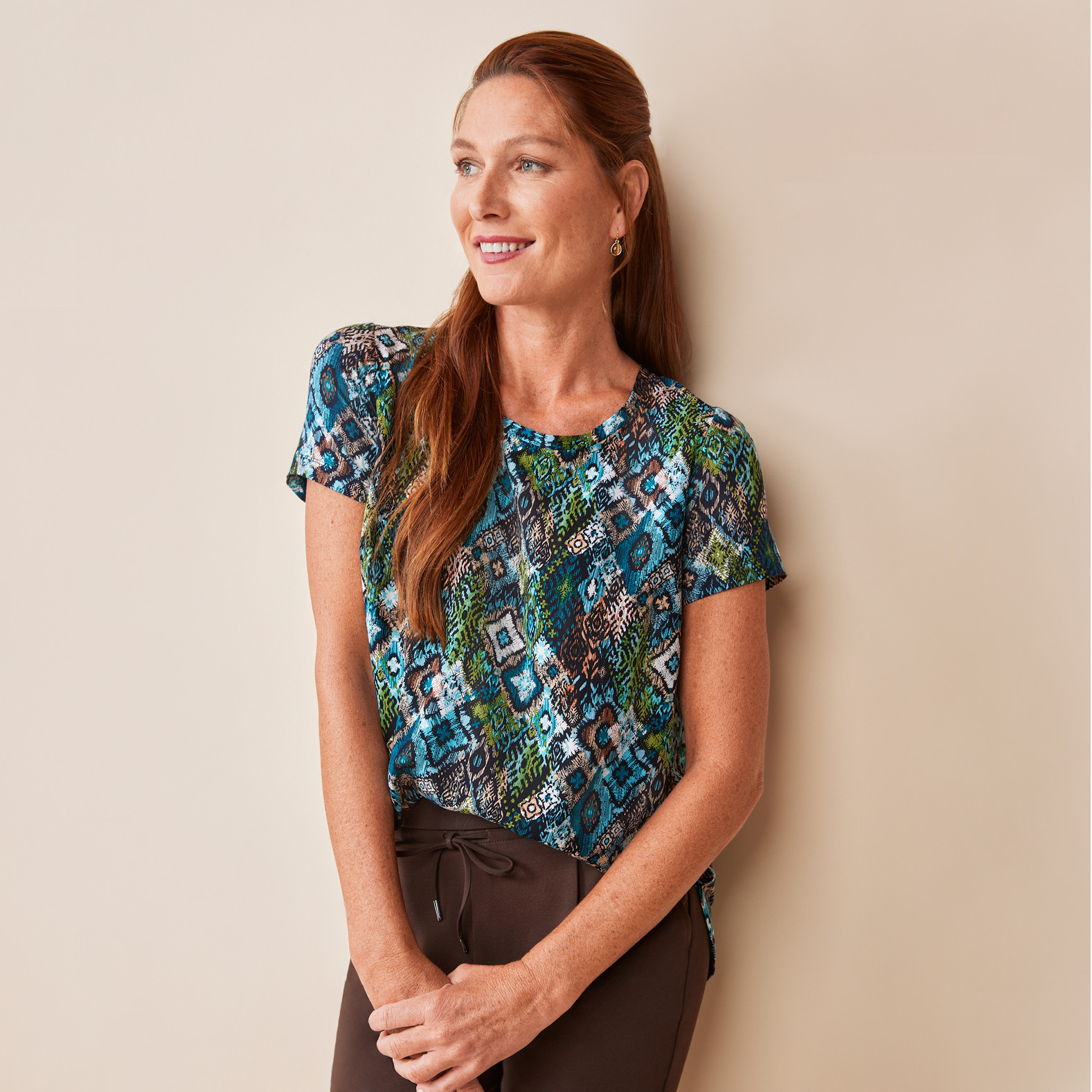 Mixed Media Short Sleeve Blouse