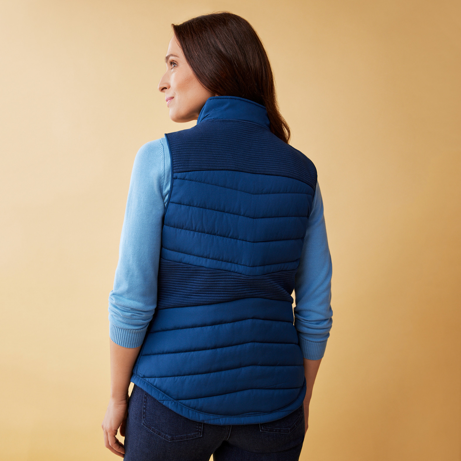 Mixed Media Vest - Indigo Back View