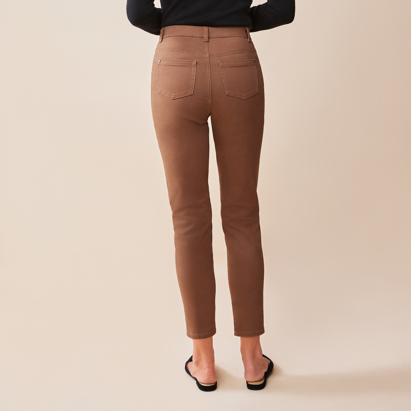Mocha High Rise Jean Closed Up Back View
