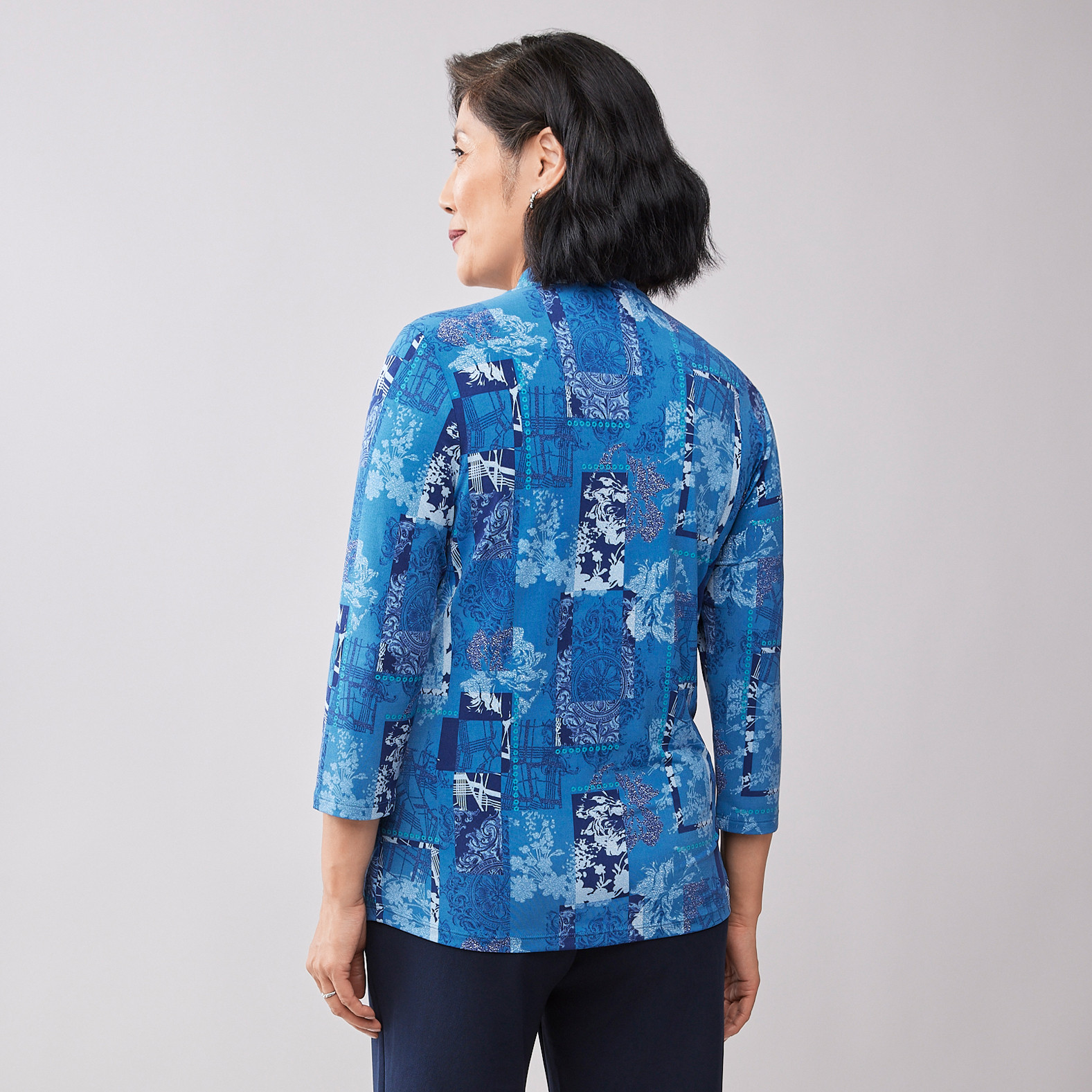 Patchwork Print Fooler Top Back View