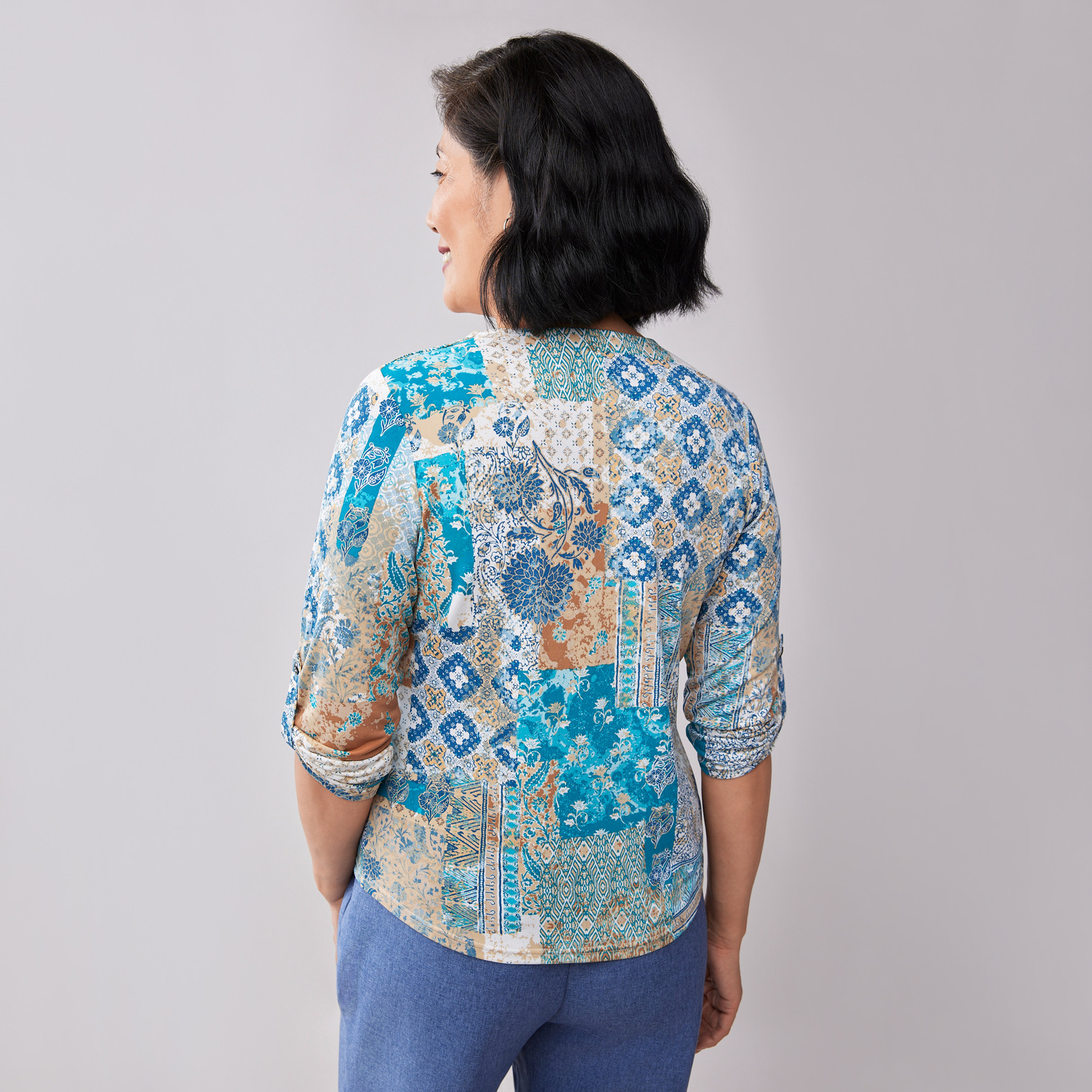 Petite - Front Pleat Roll Tab Top Back View