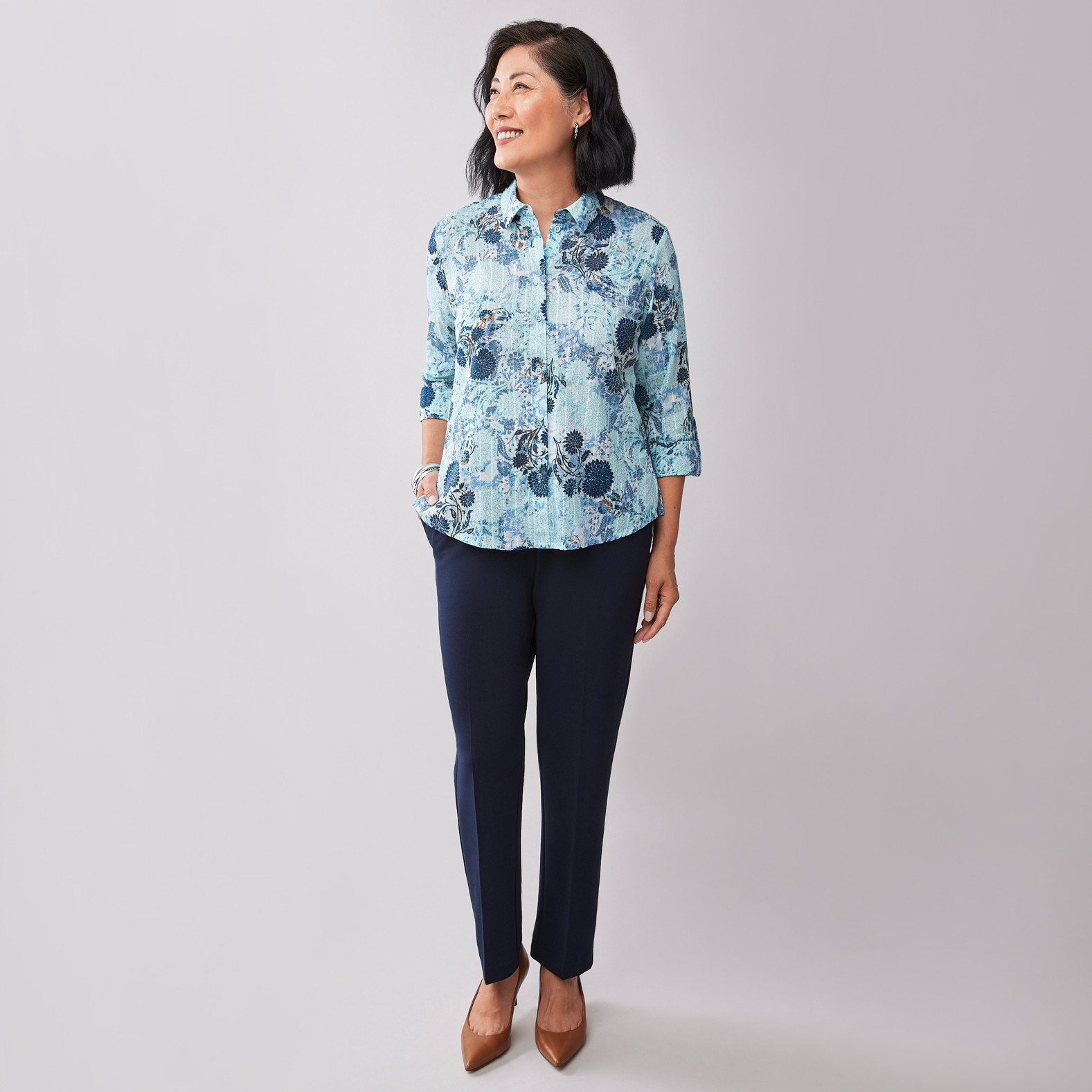 Printed Button Down Shirt Full Body
