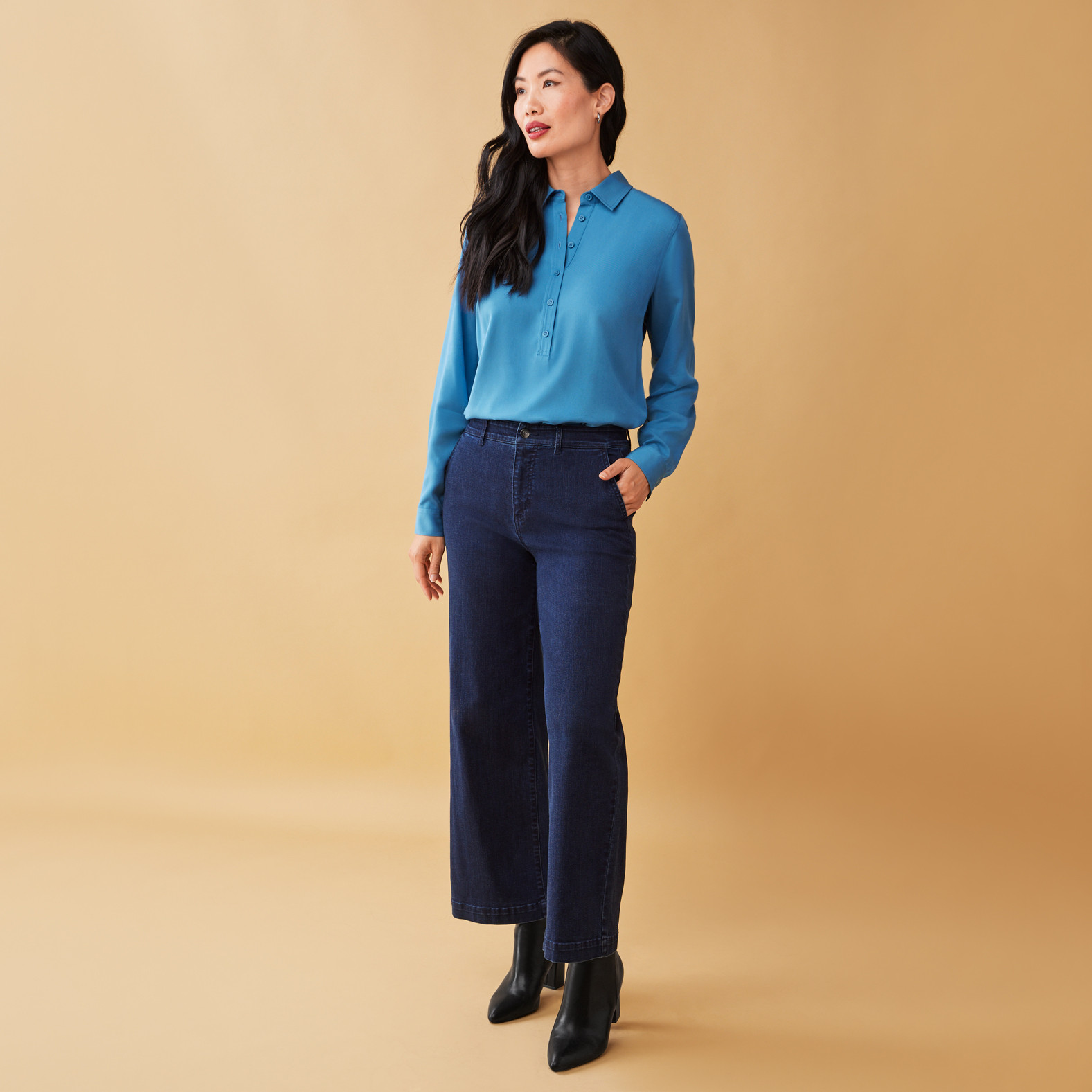 Half Placket Button Up Shirt Full Body