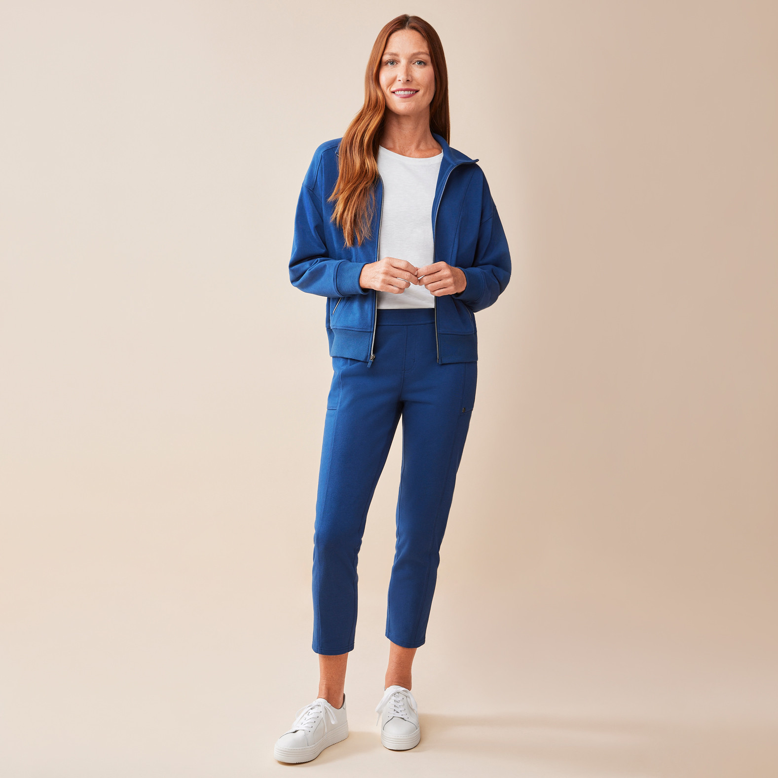 Zip Up Active Jacket Indigo Blue Full Body
