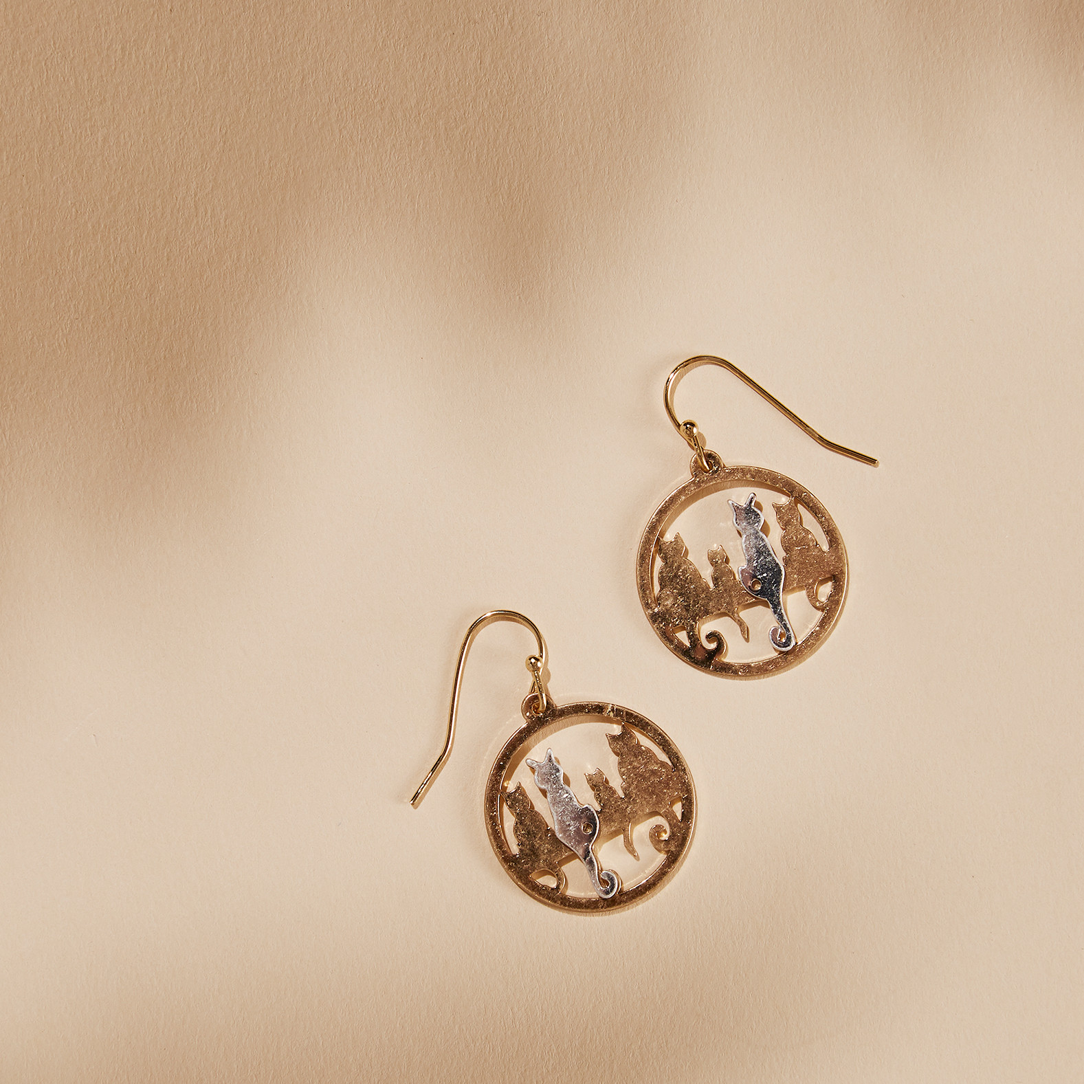 Round cat earrings