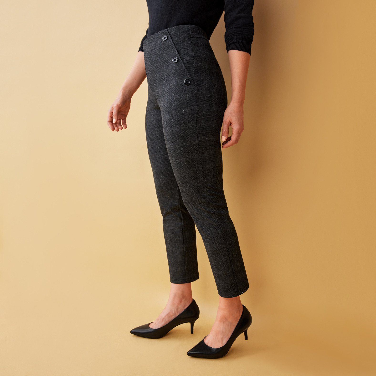 Women`s Buttoned Printed Ponte Pants - side view