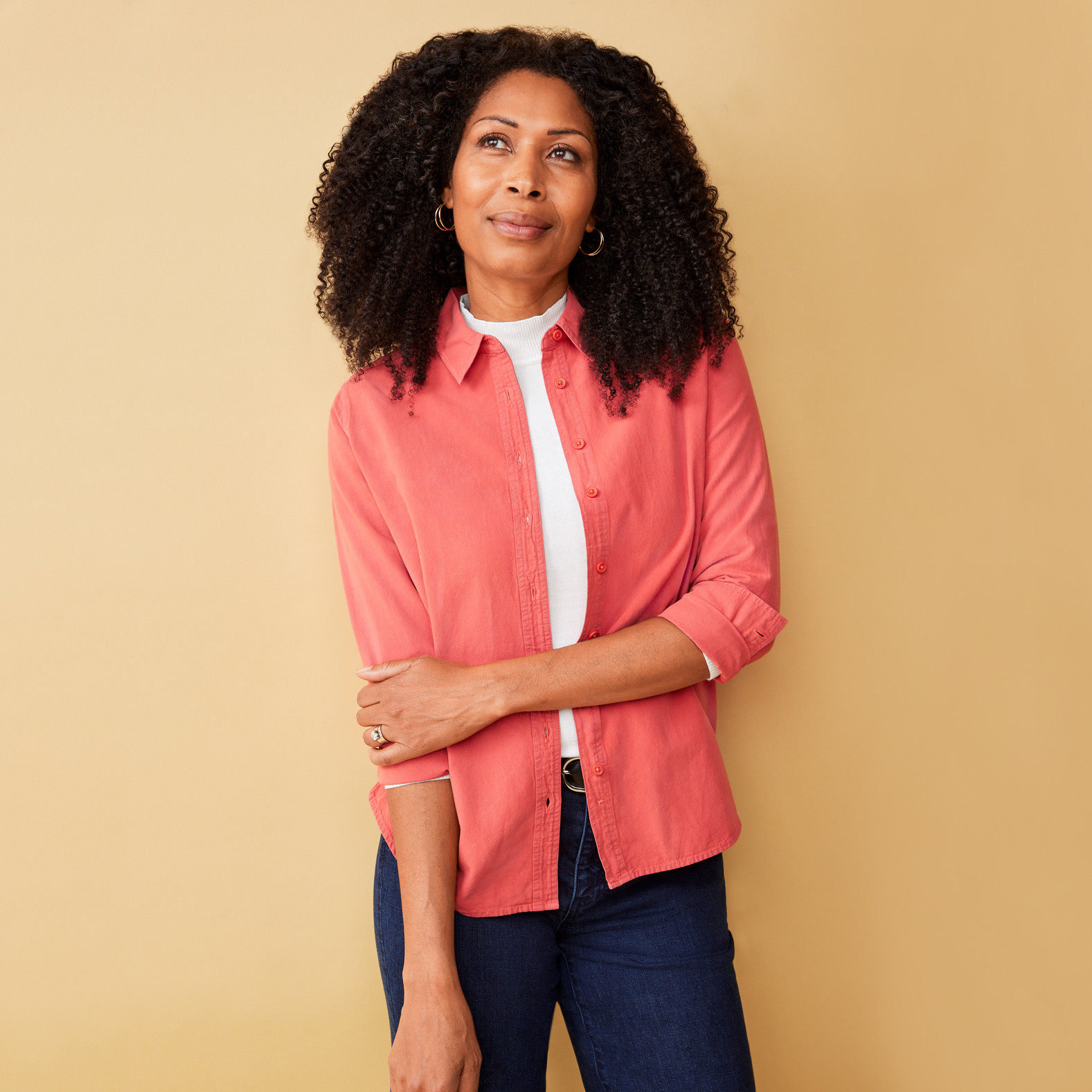 Women's Long Sleeve Garment Dye Shirt - orange