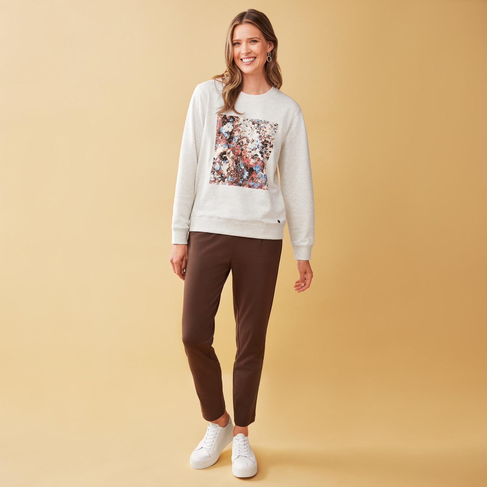 Women's Oatmeal Relaxed Crewneck Sweatshirt full body