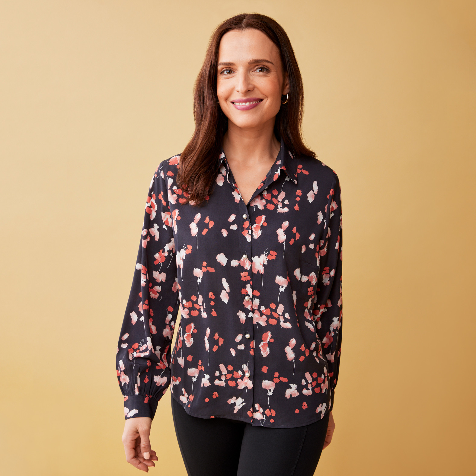 Women`s Floral Print Cuff Sleeve Shirt