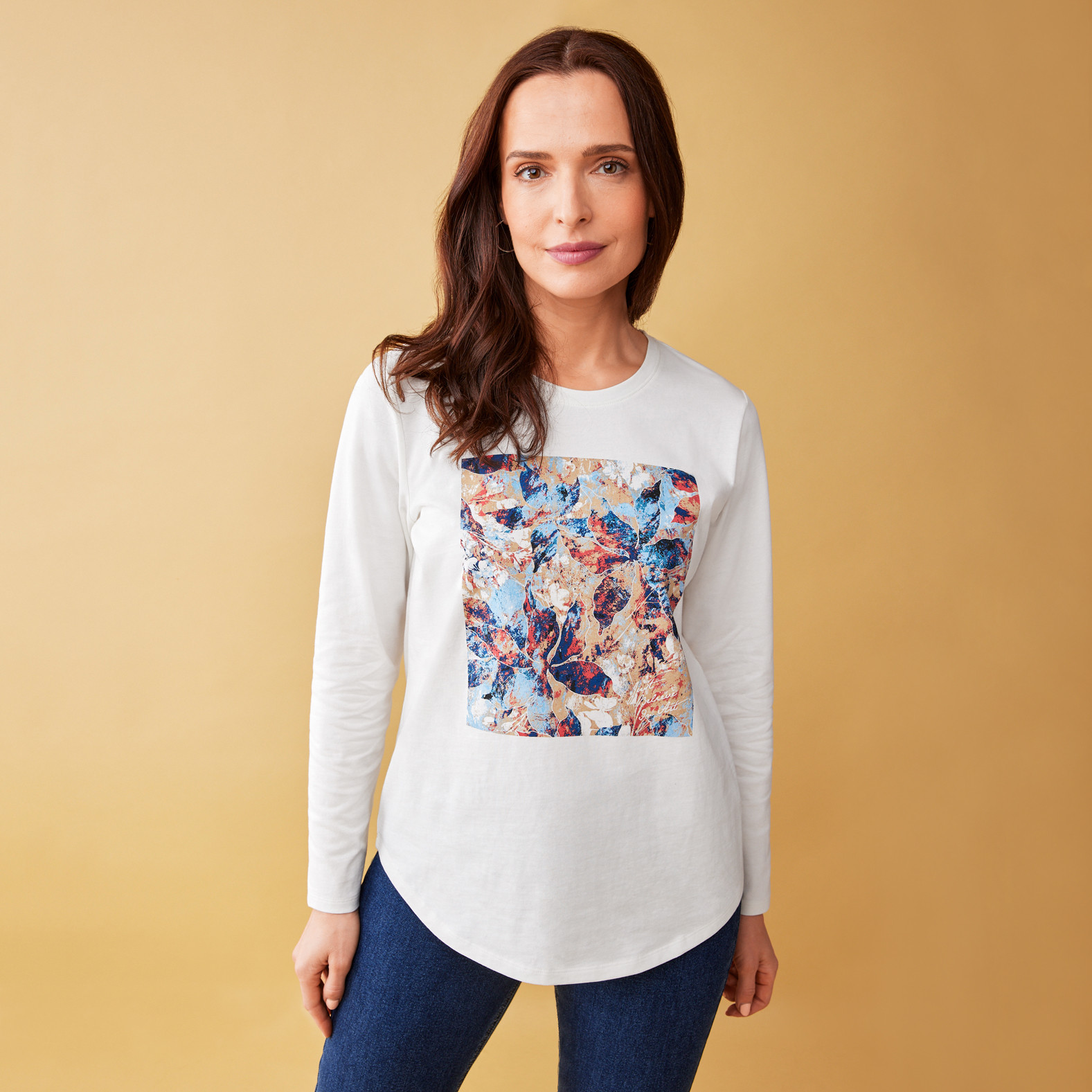 Long Sleeve Floral Semi Fit Tee-Half Body