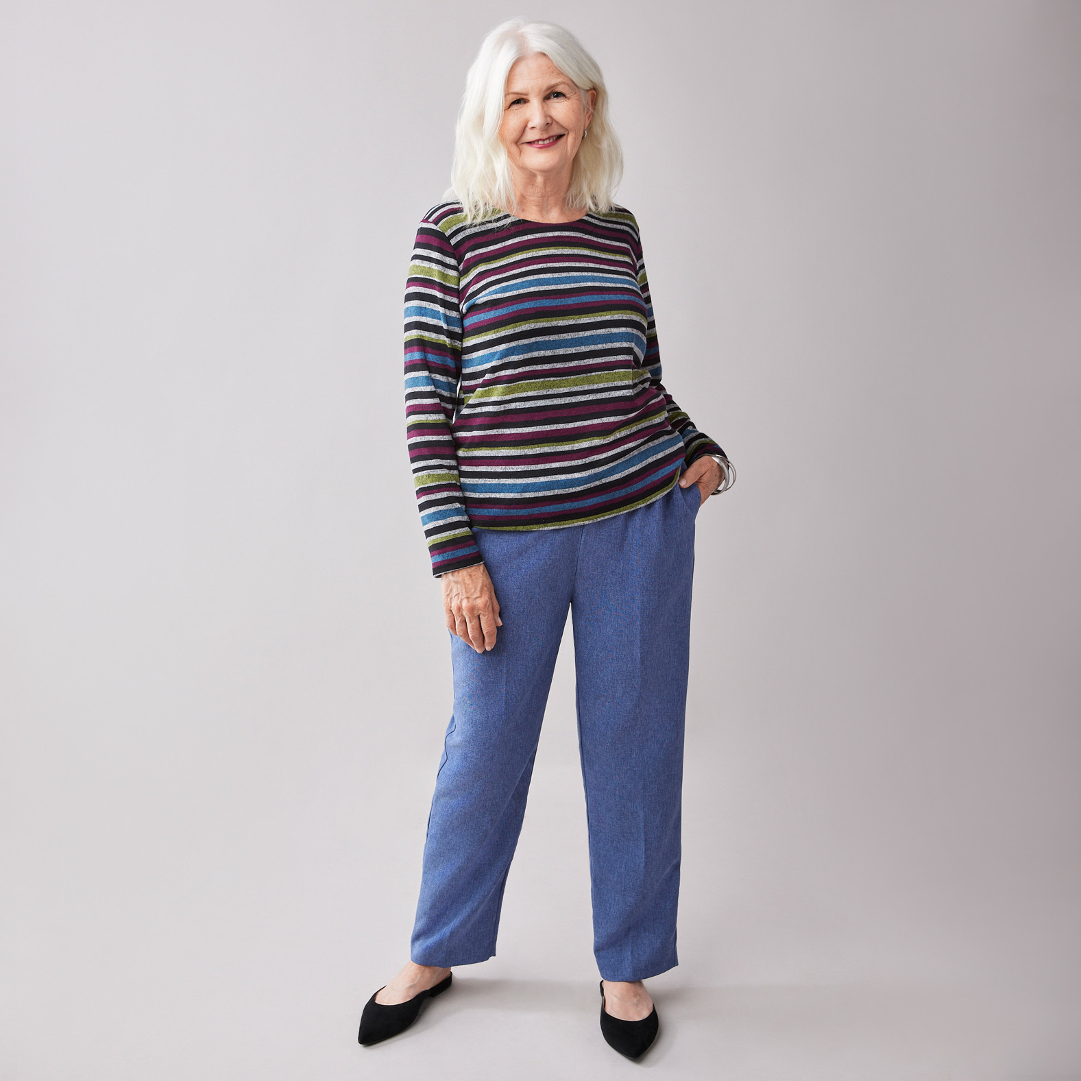 Women`s Striped Knit Sweater - full body