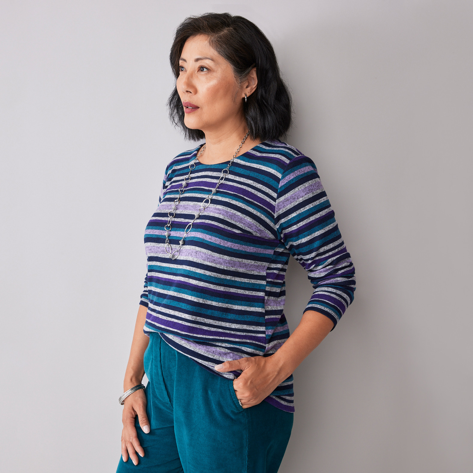 Women`s Striped Knit Sweater - side view