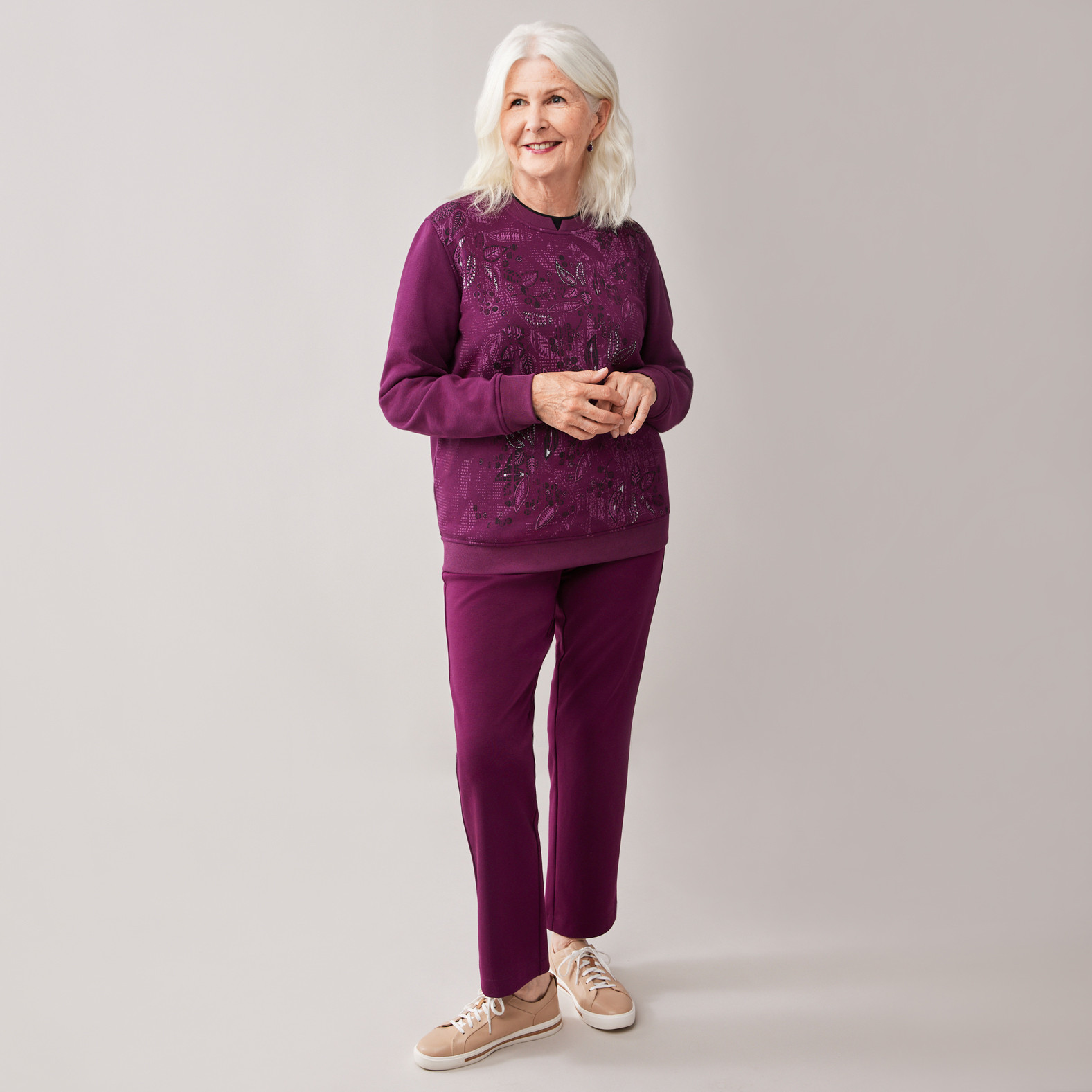 Graphic Fleece Sweatshirt - Plum Full Body