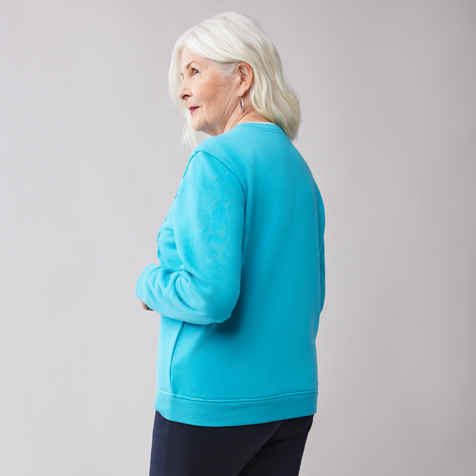 Graphic Fleece Sweatshirt Teal Bloom Back View