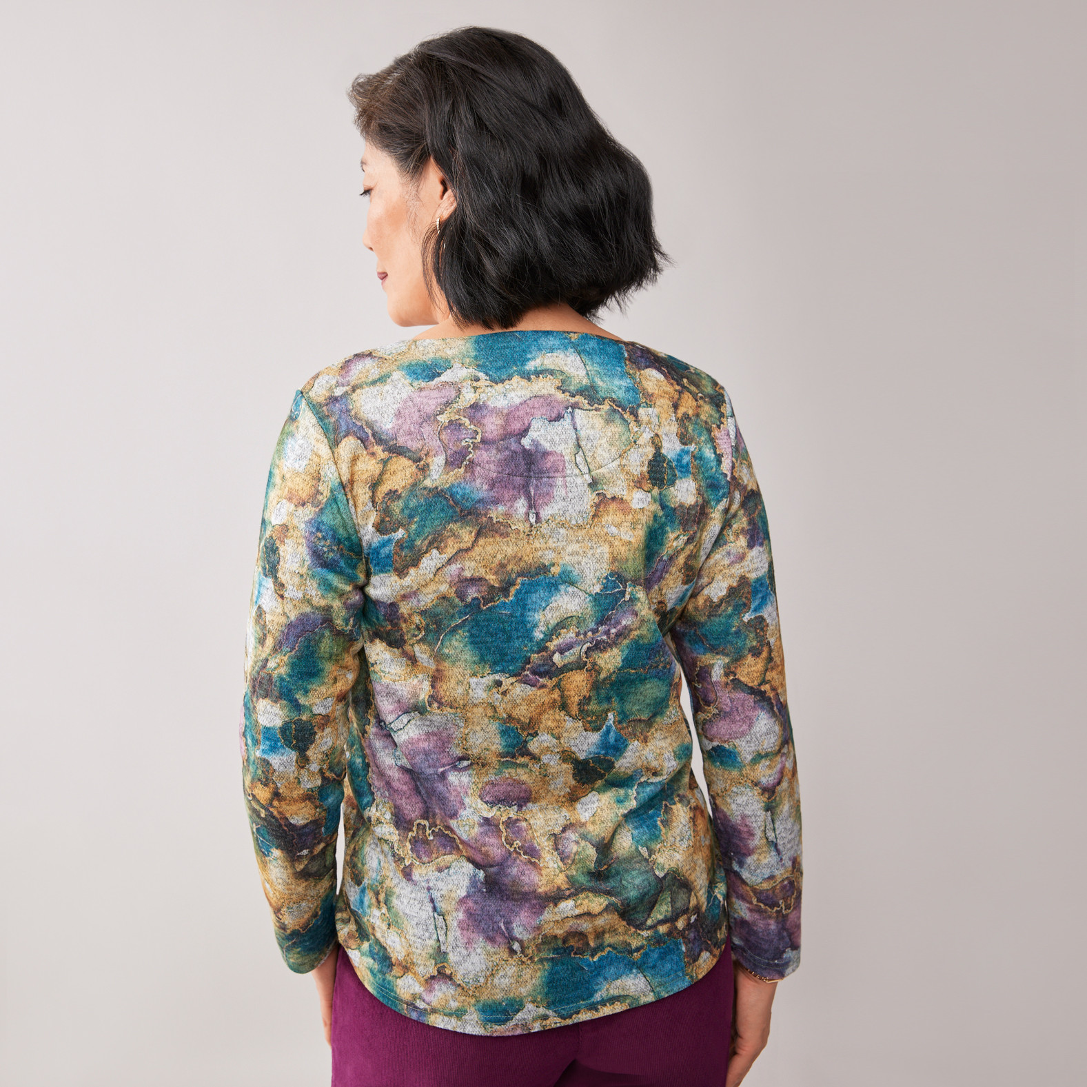 Long Sleeve Crewneck Printed Top-Back View