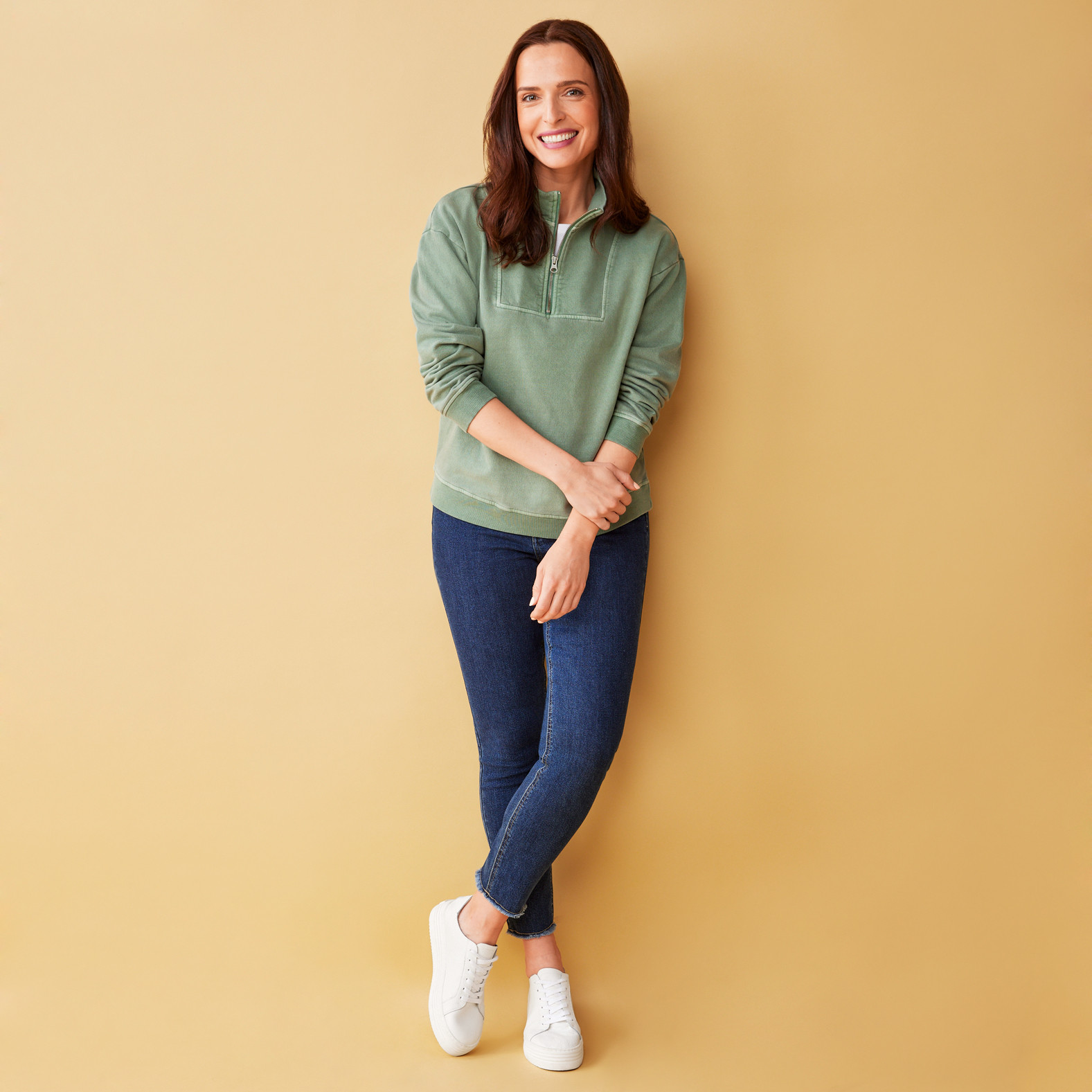 Women's Long Sleeve Quarter Zip Pullover-Full Body