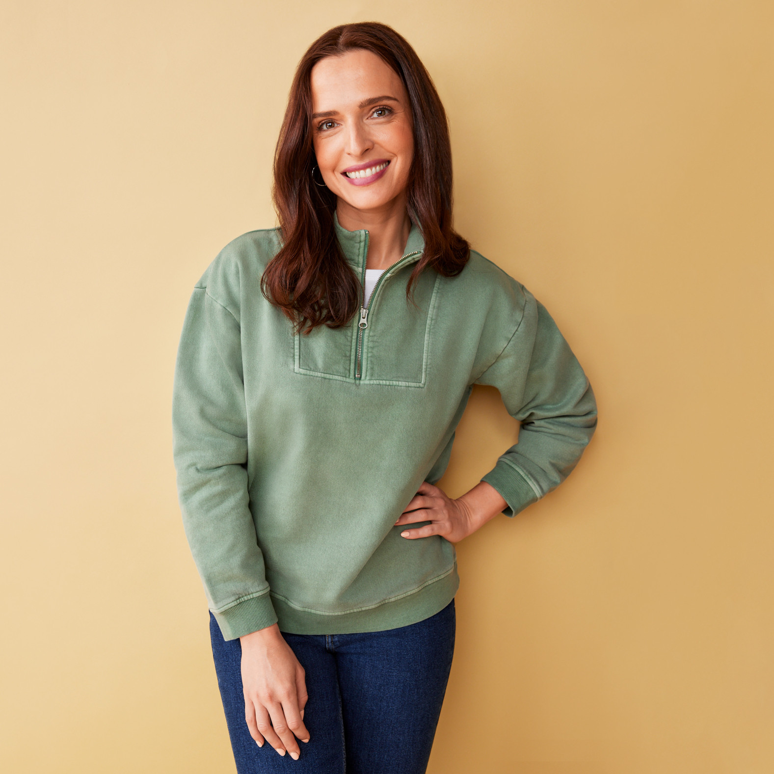 Women's Long Sleeve Quarter Zip Pullover-Half Body