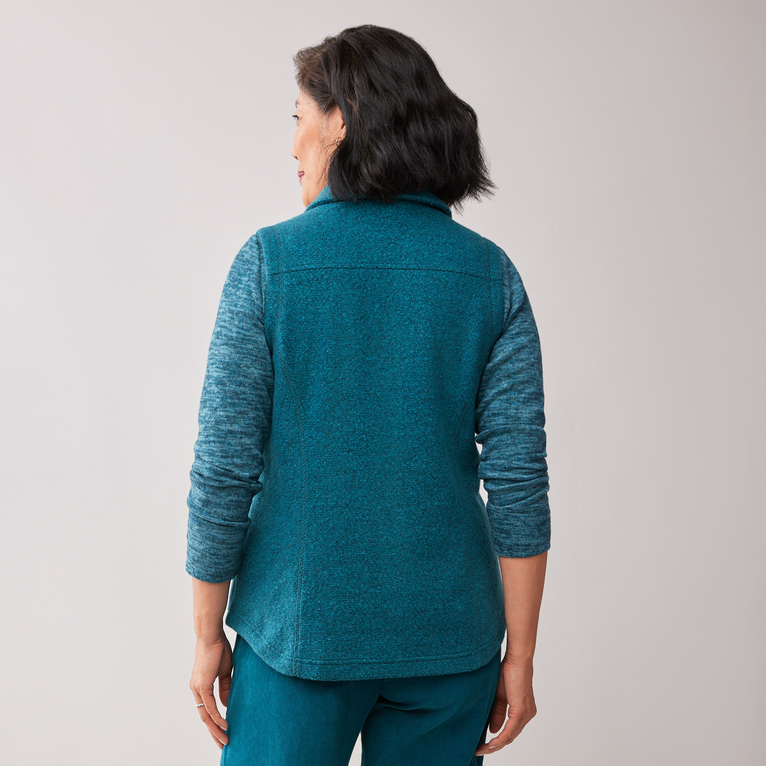 Women's Relaxed Soft Boucle Long Vest-Back View