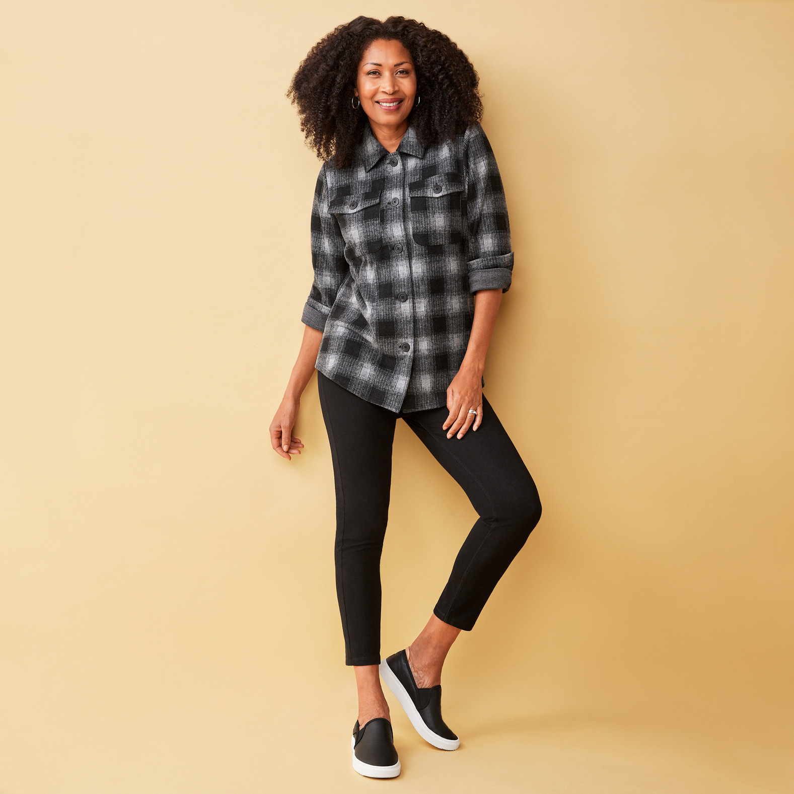 Women's Relaxed Plaid Barn Jacket-Full Body