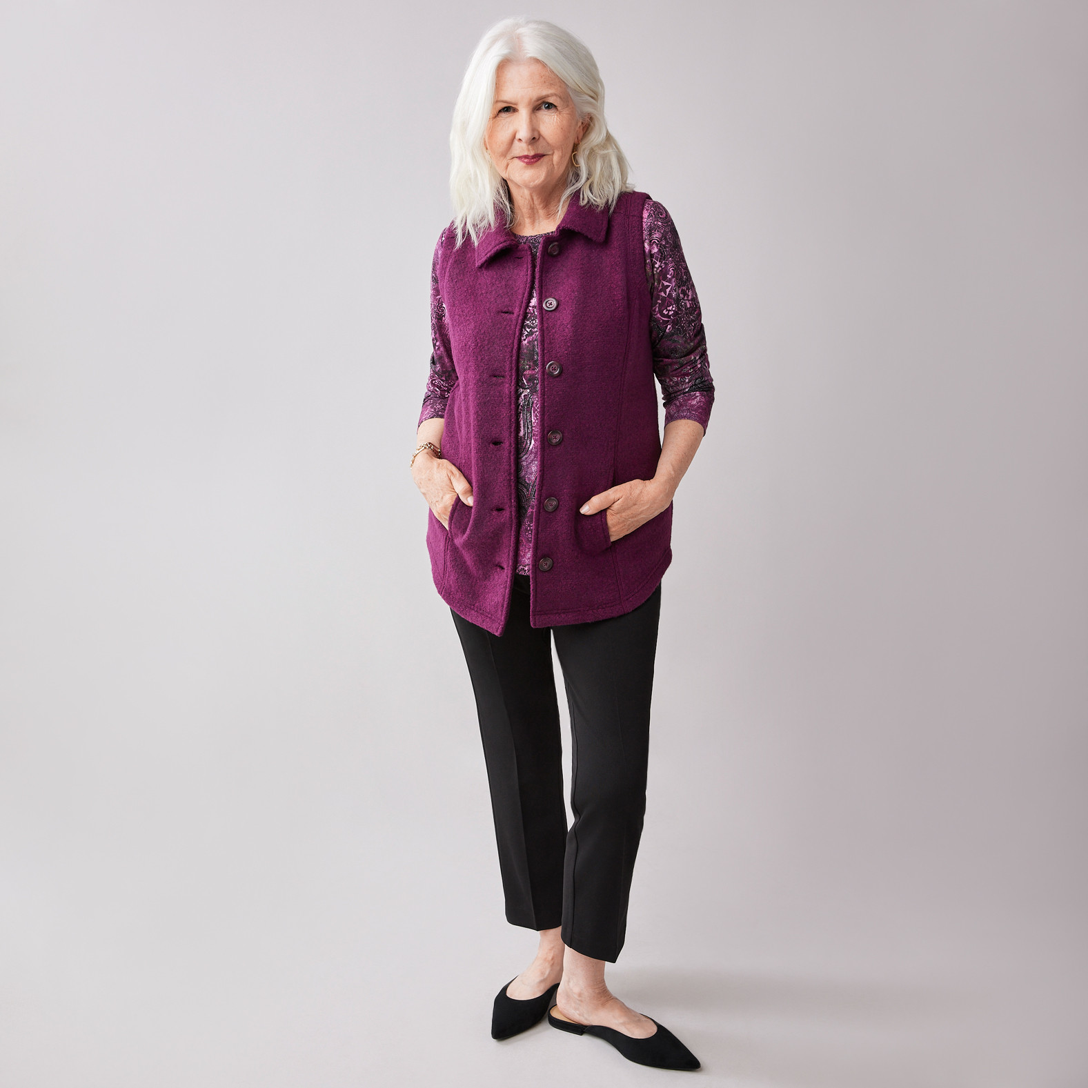 Women's Relaxed Soft Boucle Long Vest -Full Body