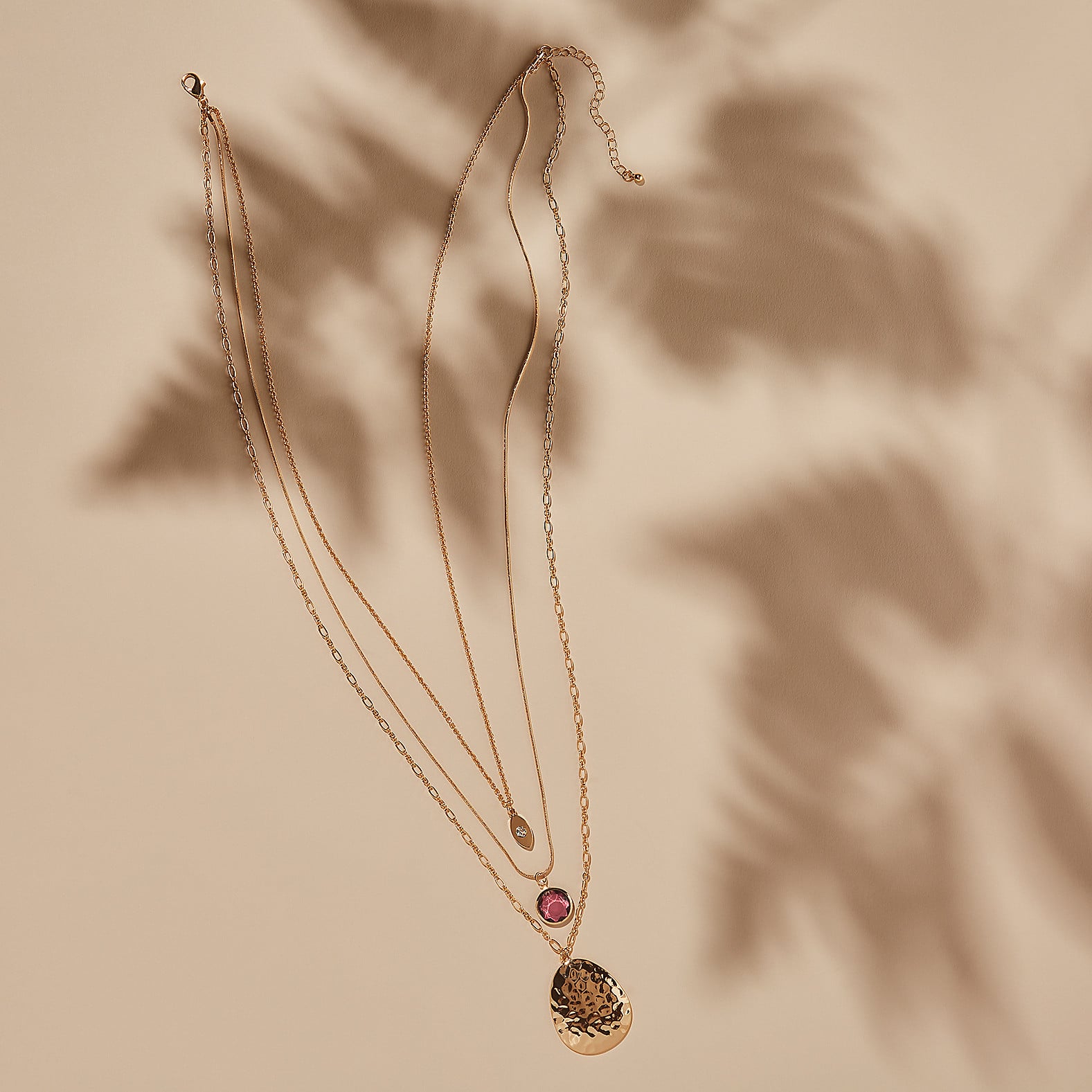 Long 3 Row Pendant Necklace