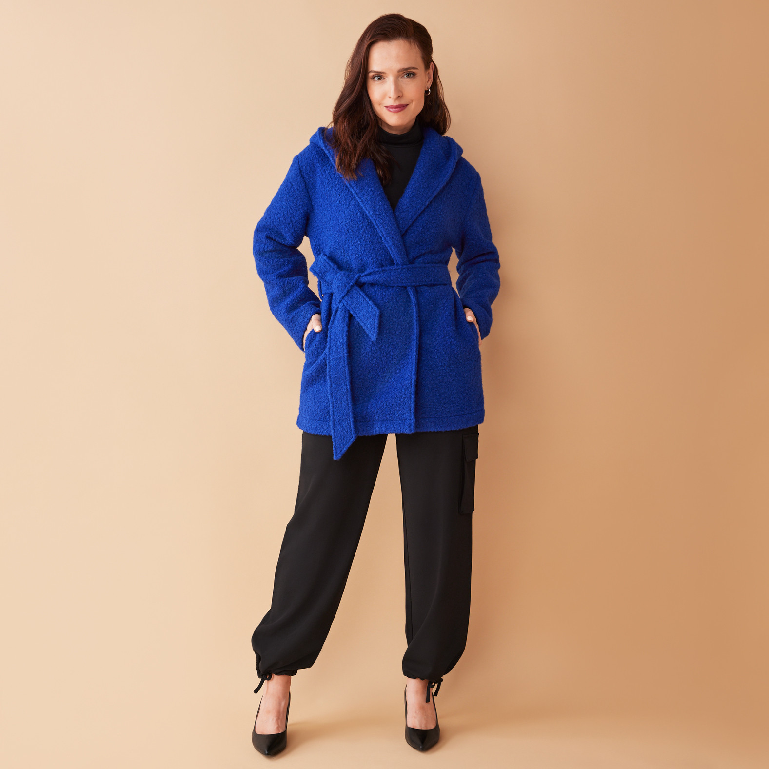 Boucle Chunky Wrap Jacket Full Body Closed
