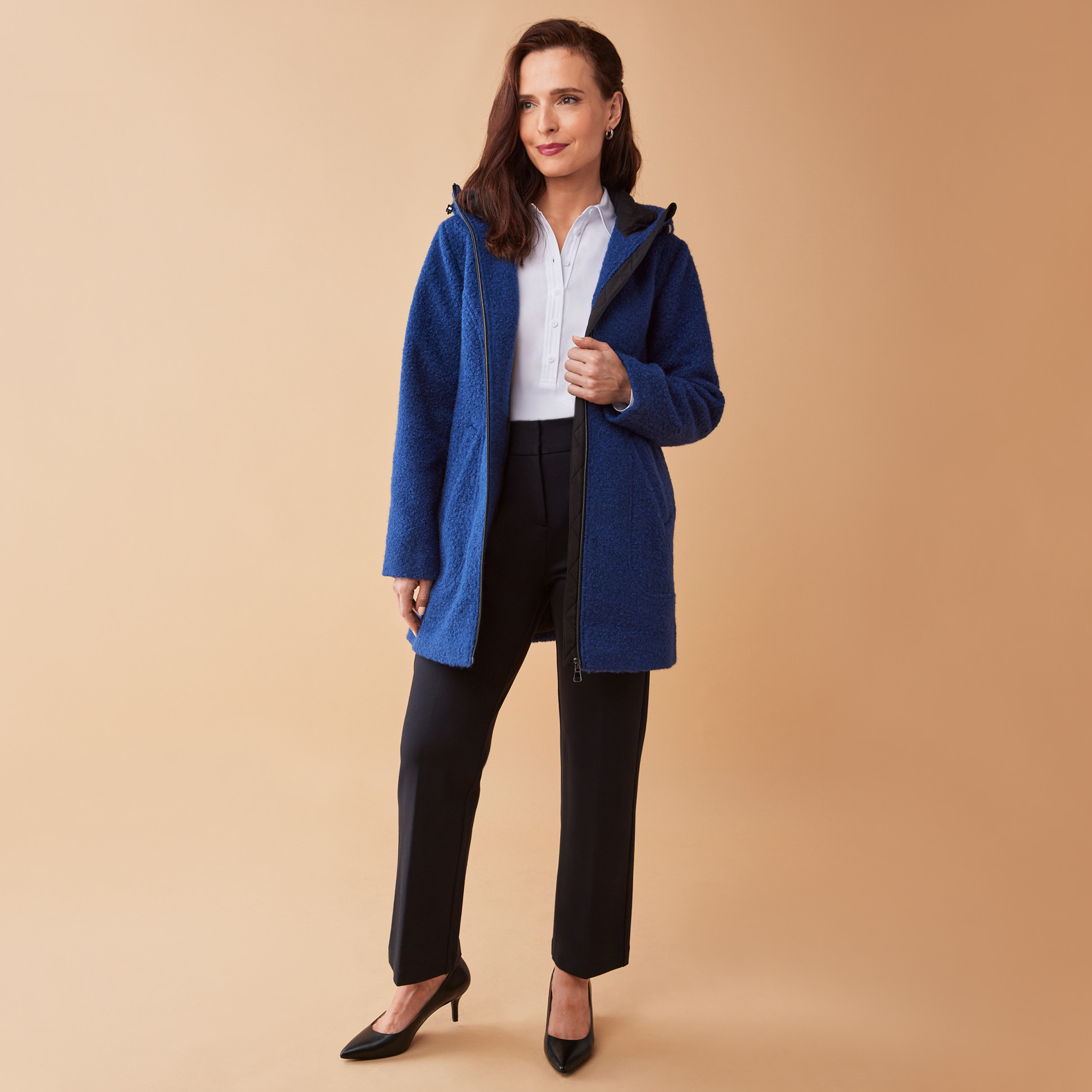 Boucle Jacket with Hood Full Body Open