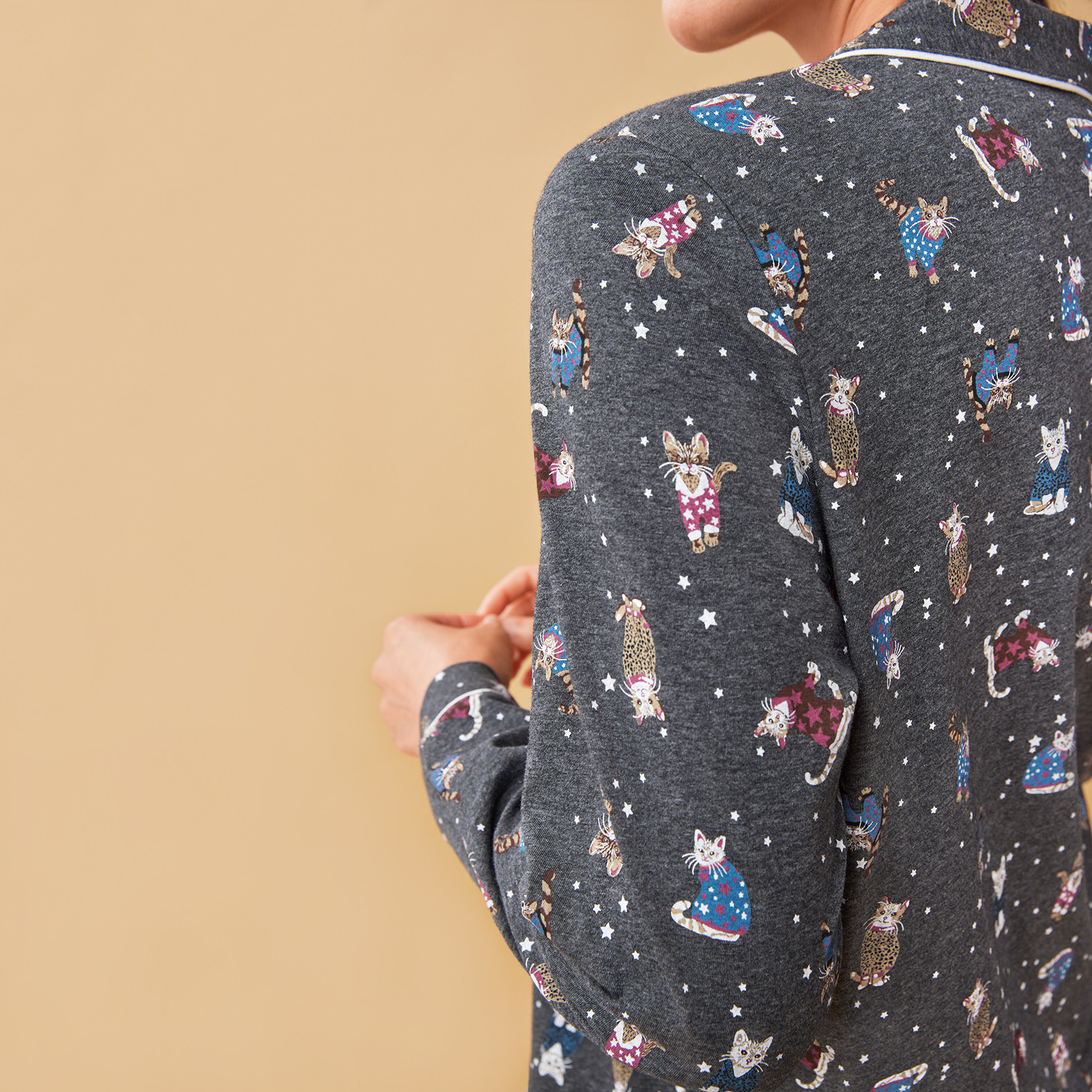 Cat Print Pyjama Set Close Up